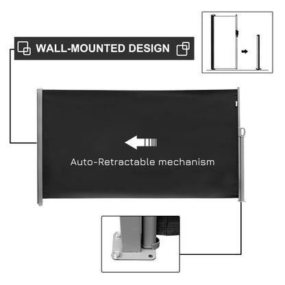 118" x 71" Outdoor Folding Privacy Screen, Retractable Side Awning, UV Wind Resistant, Black Side Awnings at Gallery Canada