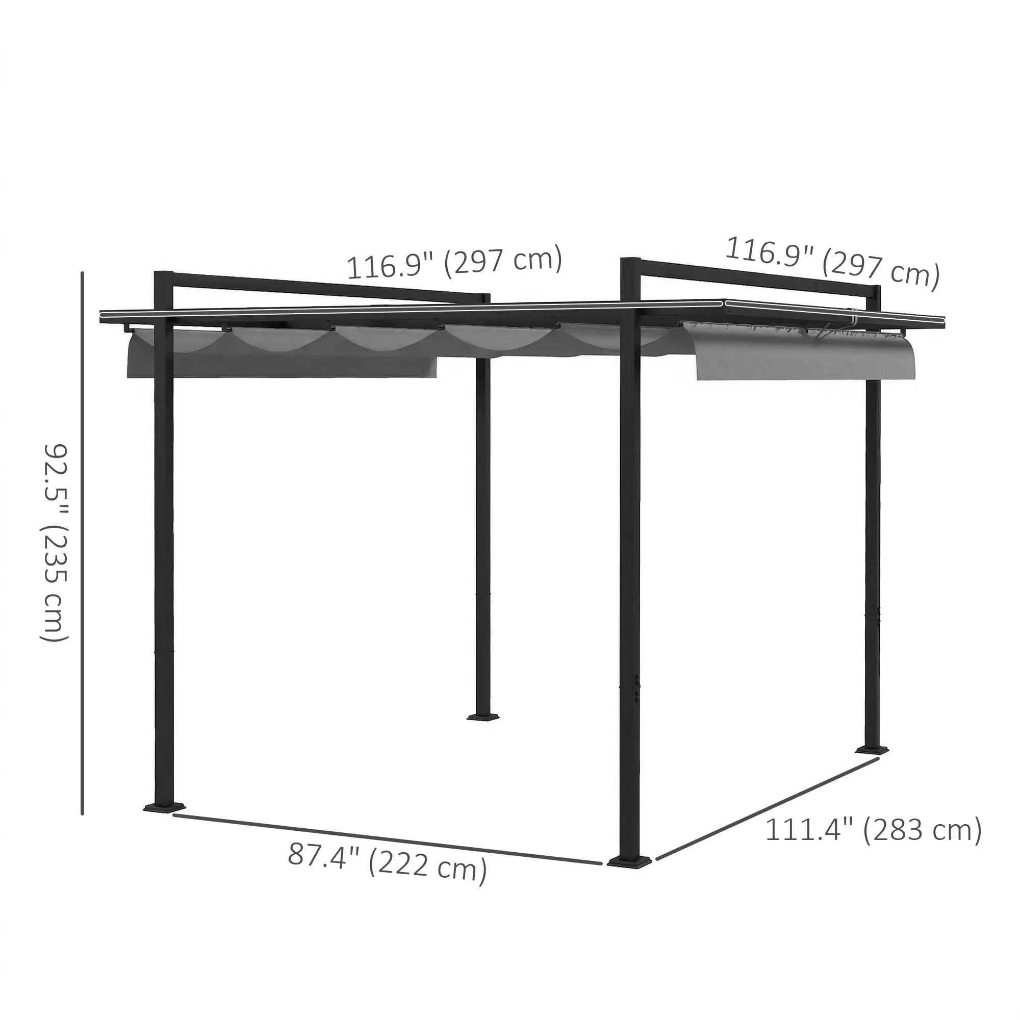 10'X10' Retractable Pergola, Garden Shade Shelter, Dark Grey Pergolas at Gallery Canada