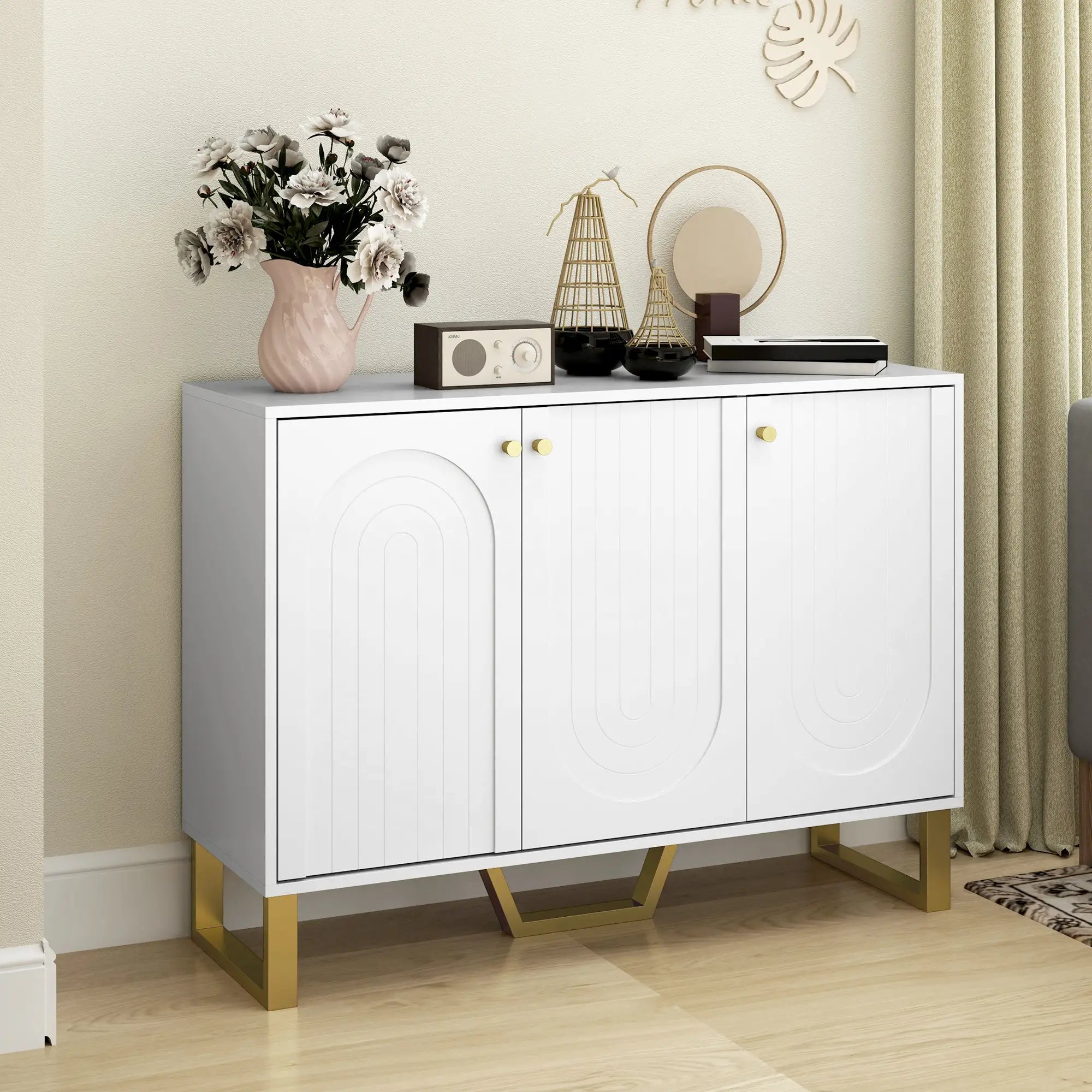 Modern Sideboard Buffet, 3 Doors, Adjustable Shelves, White Storage Cabinets at Gallery Canada