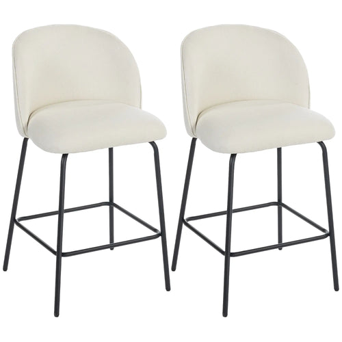 Set of 2 Counter Height Barstools, Upholstered Linen, Cream White