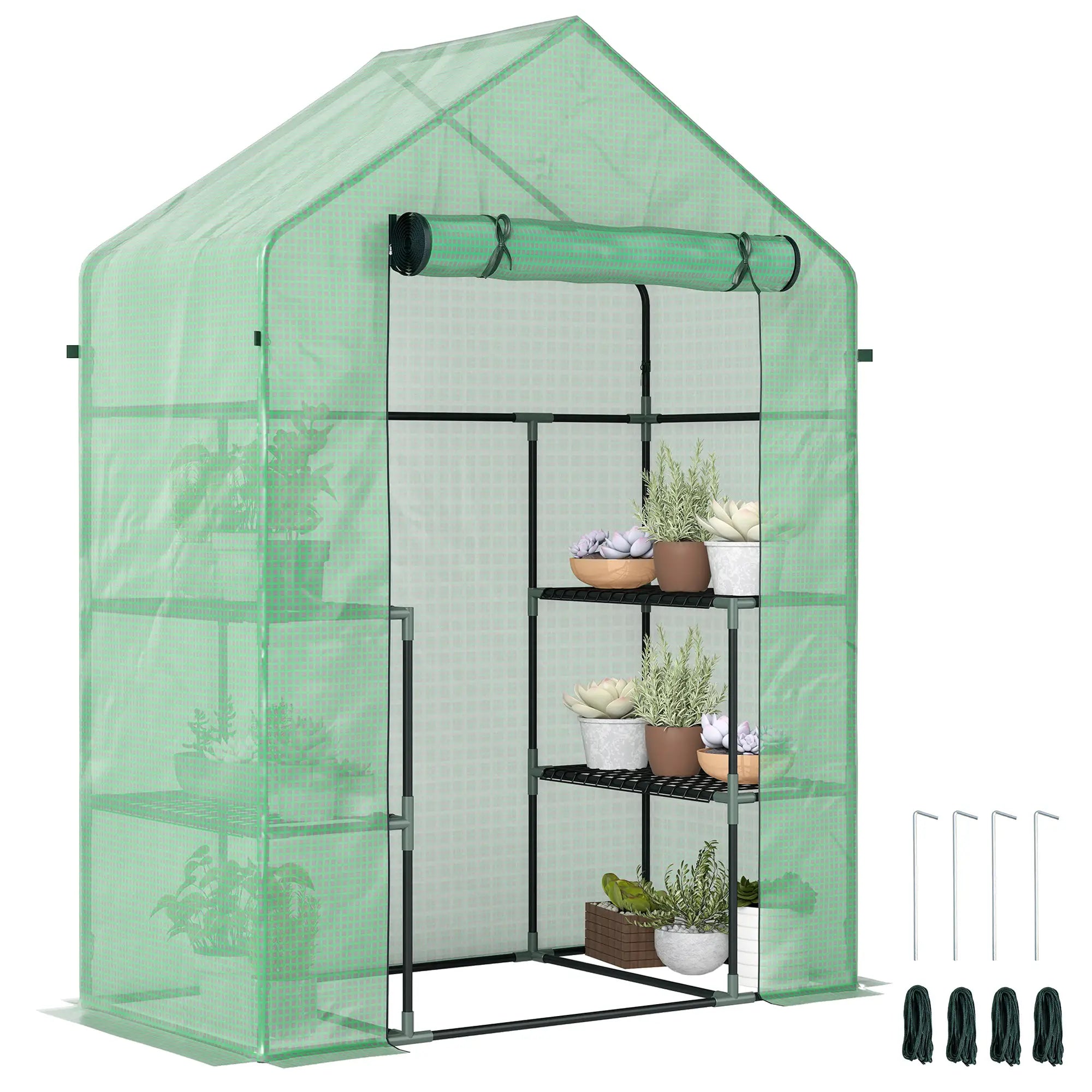 3-Tier Mini Greenhouse, 4 Shelves, Roll-Up Door, 56