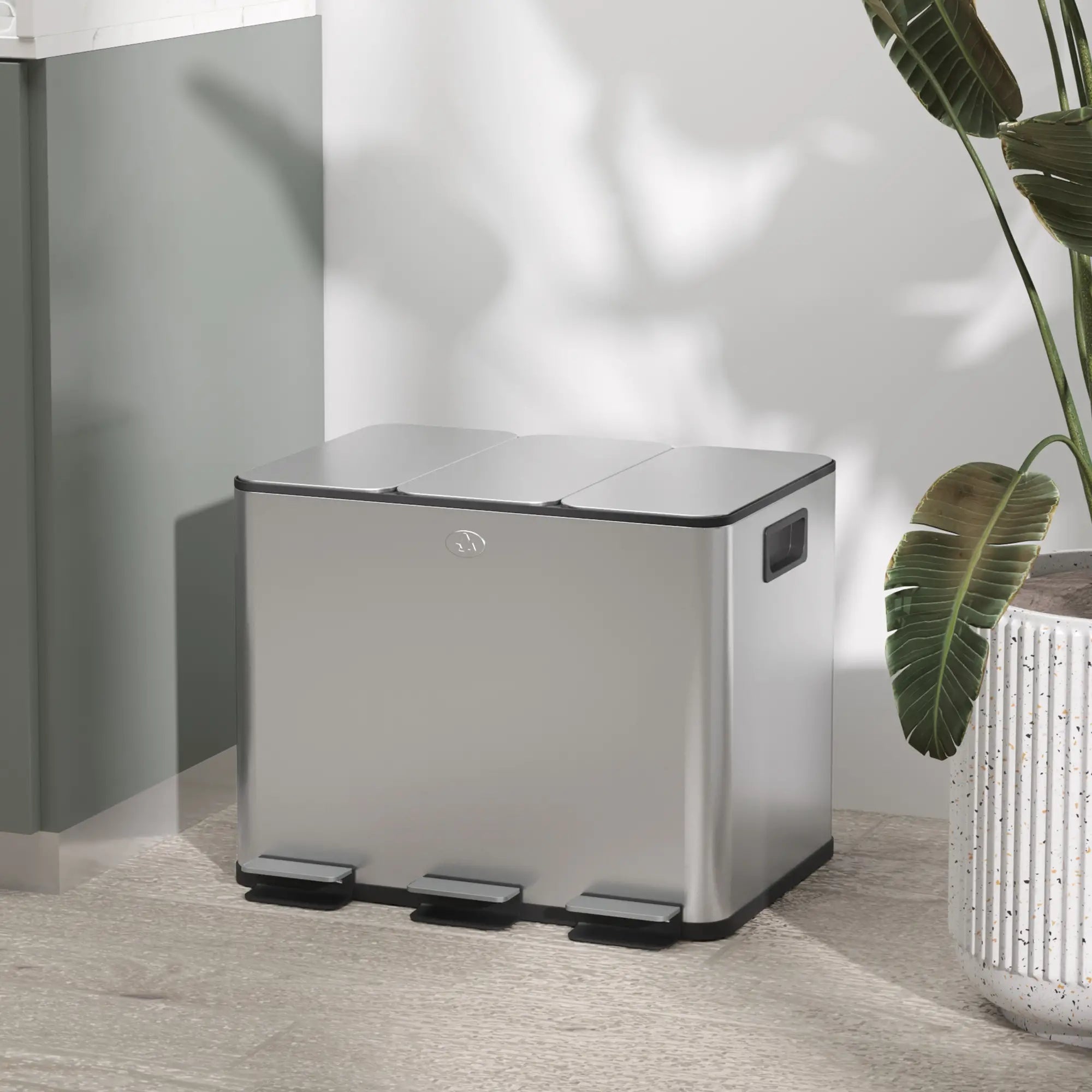 Triple Garbage Bin, Soft Close Trash Can, 3 x 20 Liter, Silver Household Supplies at Gallery Canada