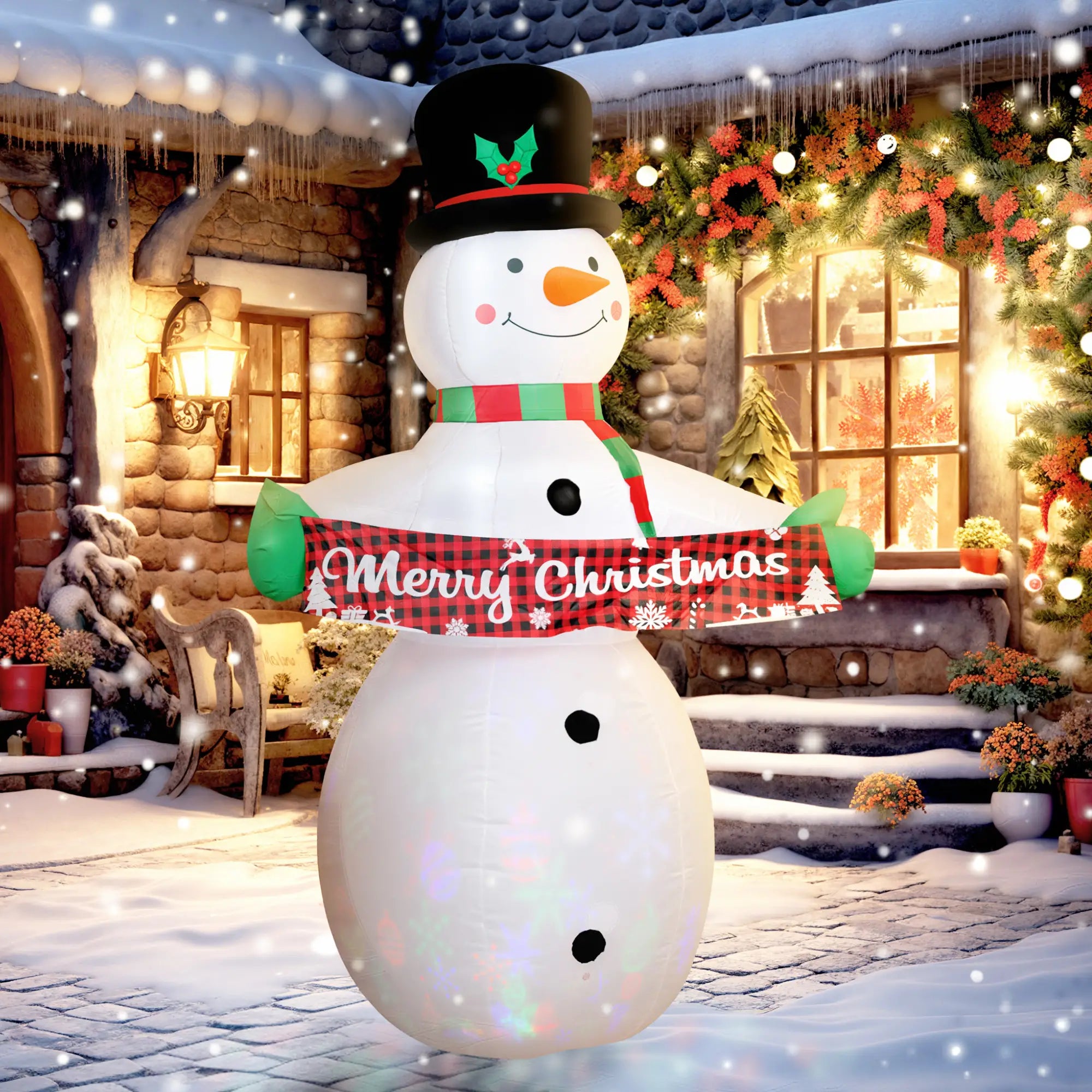 7FT Snowman Inflatable with Motion Music, LED Light Projector Christmas Inflatables at Gallery Canada