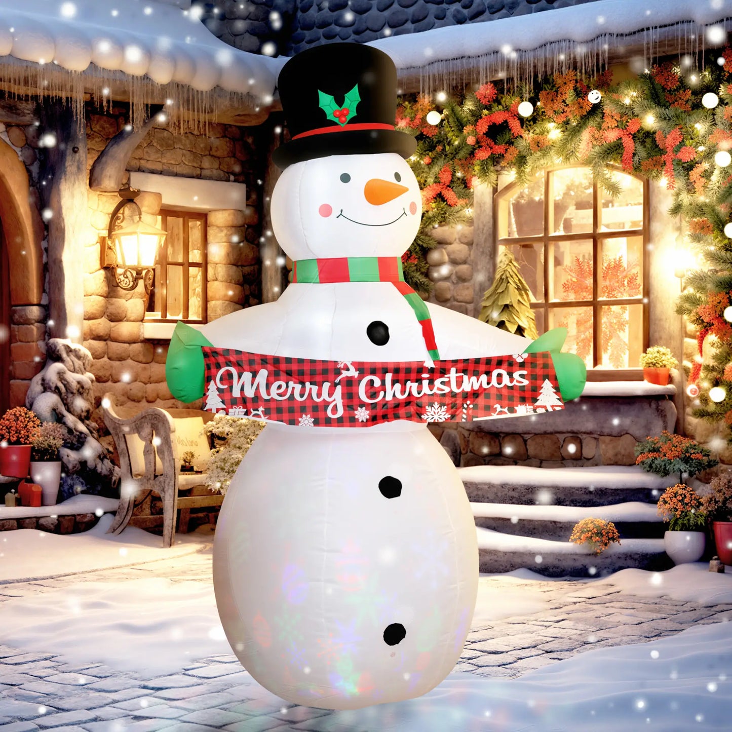 7FT Snowman Inflatable with Motion Music, LED Light Projector Christmas Inflatables at Gallery Canada