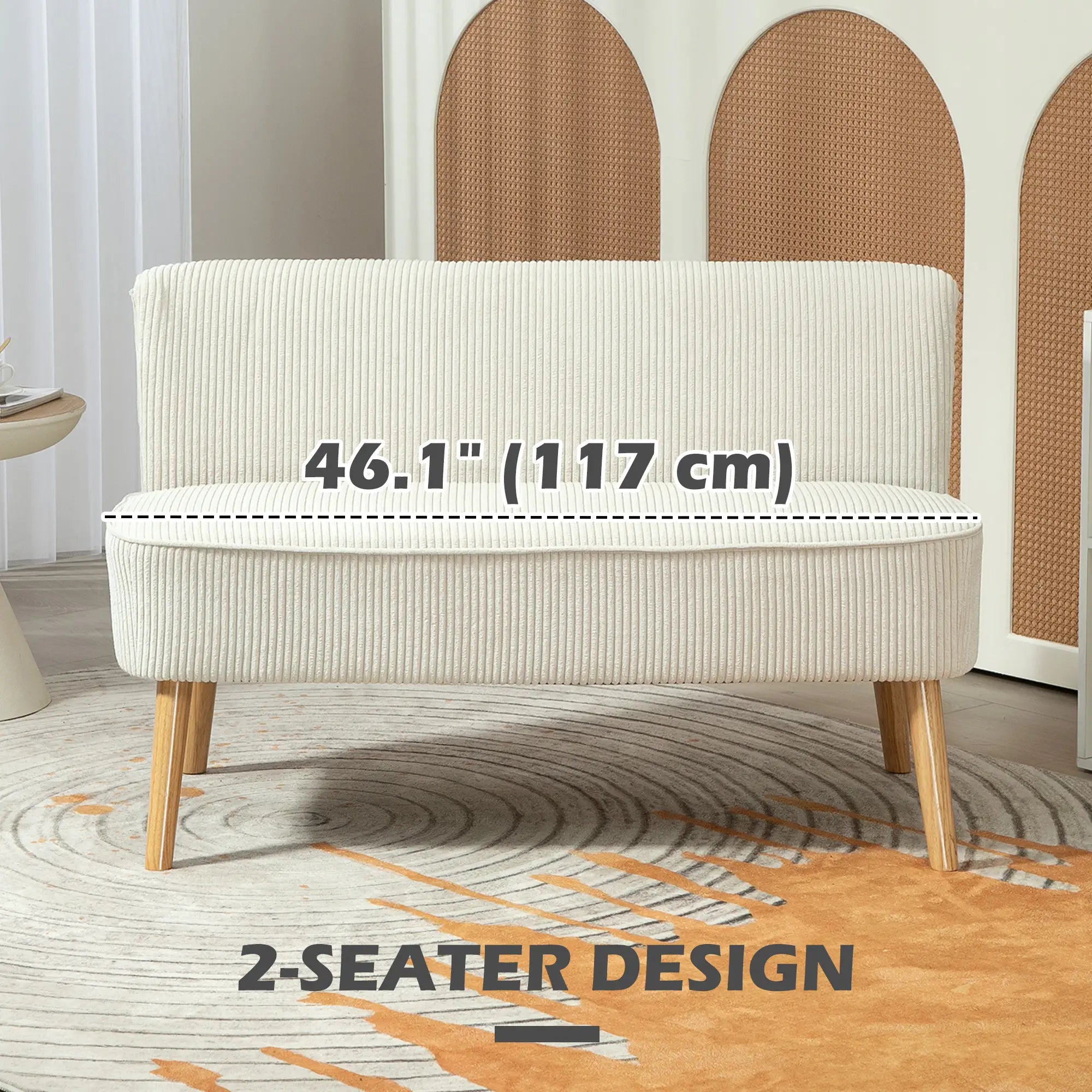 Modern 2 Seater Sofa, Upholstered Couch with Wood Legs, Cream White 2-Seater Sofas at Gallery Canada
