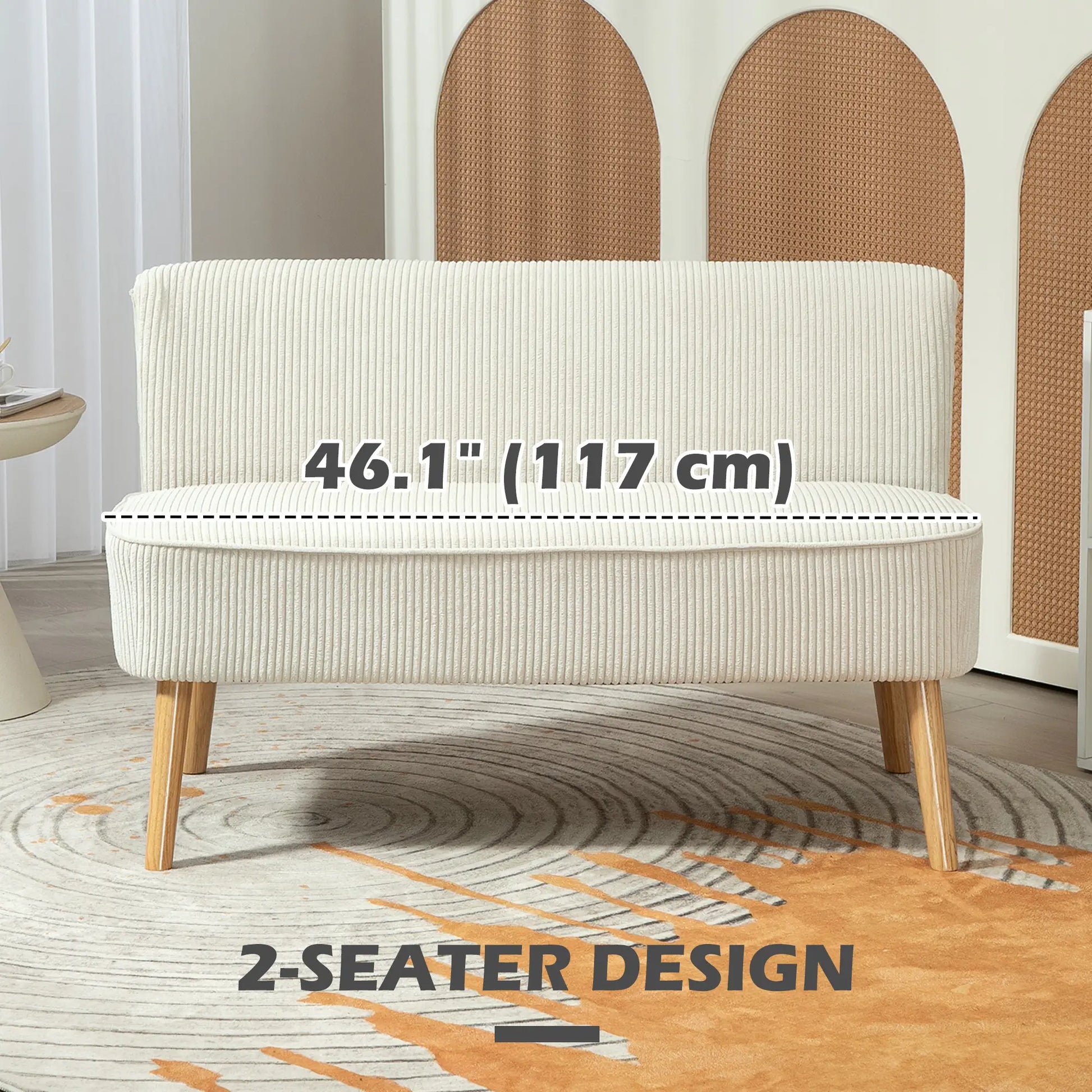 Modern 2 Seater Sofa, Upholstered Couch with Wood Legs, Cream White 2-Seater Sofas at Gallery Canada