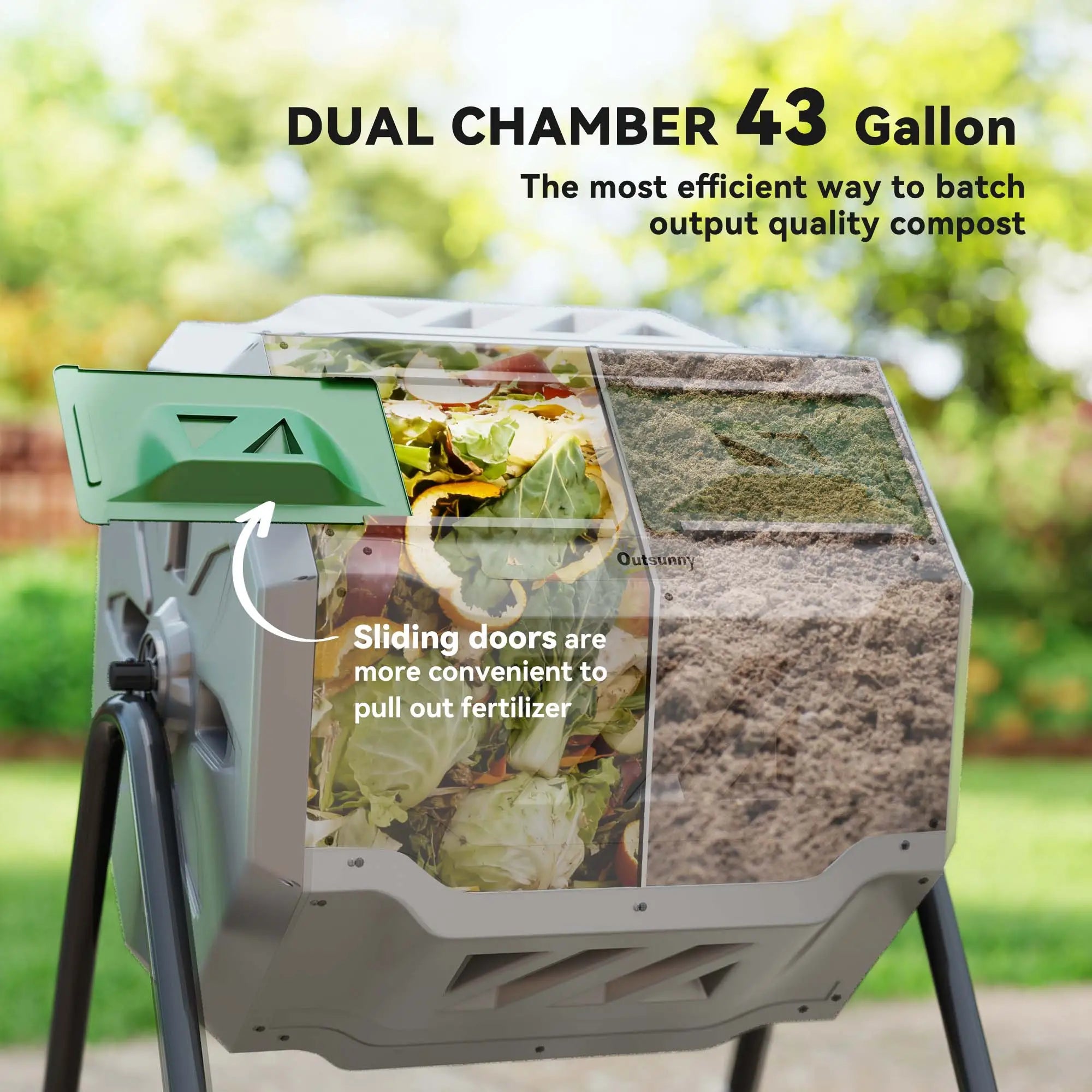 Dual Chamber 43 Gallon Compost Bin, 360 Rotating, Dark Green Outdoor Compost Bin at Gallery Canada