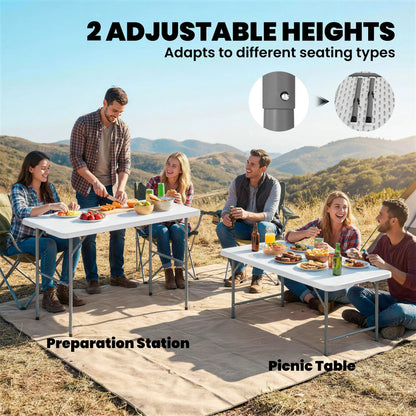 47" x 24" Folding Camping Table, White, Adjustable Height, Indoor Outdoor, White Picnic Tables & Camping Chairs at Gallery Canada