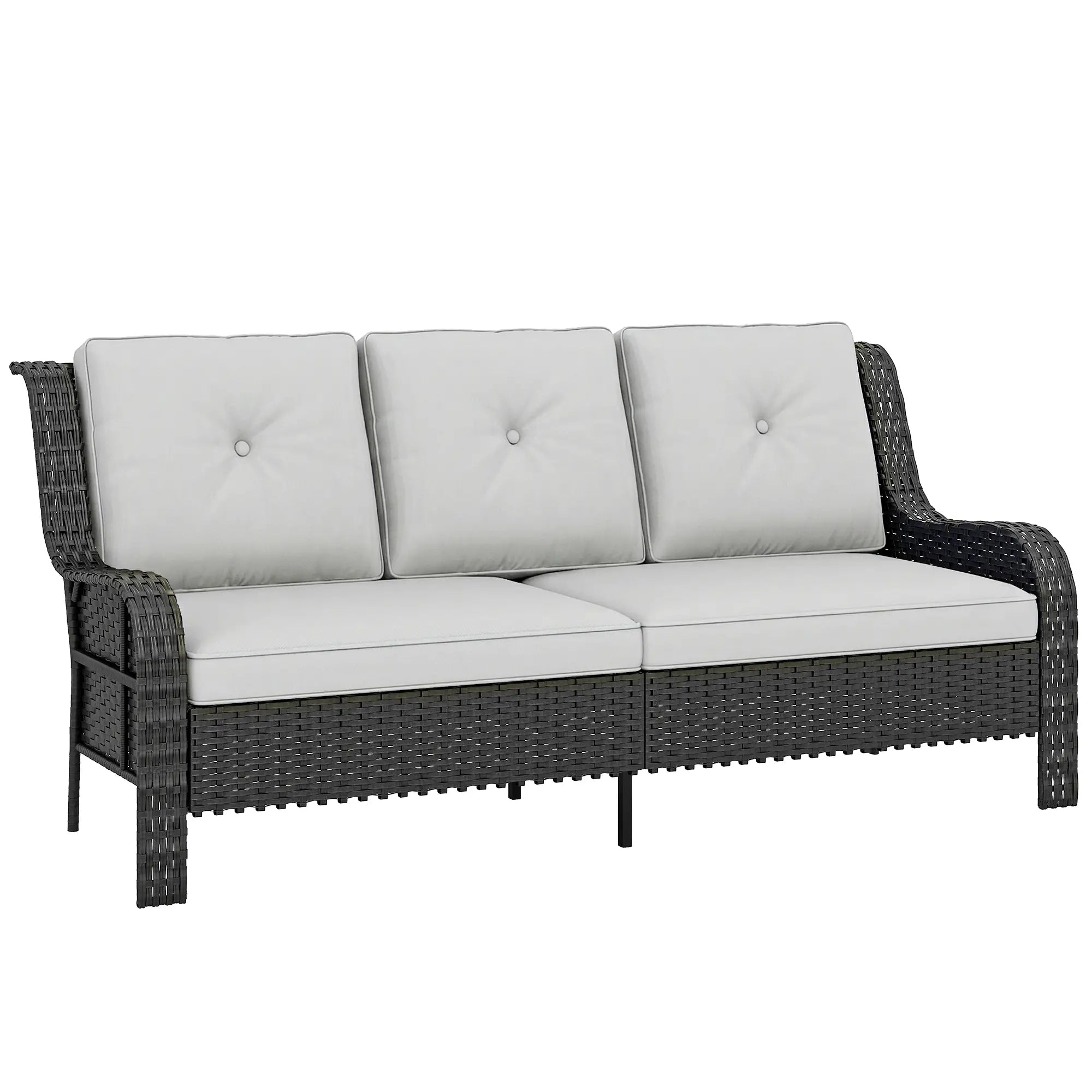 Wicker Patio Sofa With Cushions, 3 Seater Rattan Outdoor Couch, Light Grey Patio Furniture Sets at Gallery Canada