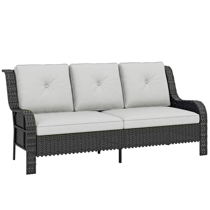 Wicker Patio Sofa With Cushions, 3 Seater Rattan Outdoor Couch, Light Grey Patio Furniture Sets at Gallery Canada