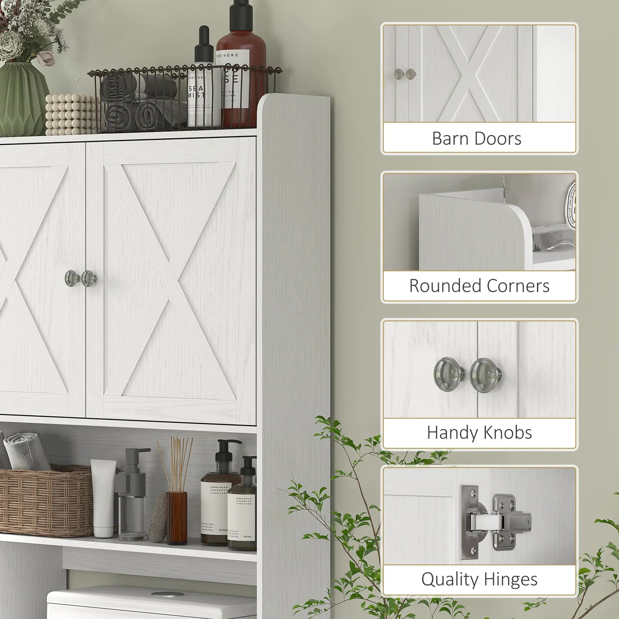 Farmhouse Over Toilet Cabinet, Adjustable Shelf, White Bathroom Cabinets at Gallery Canada