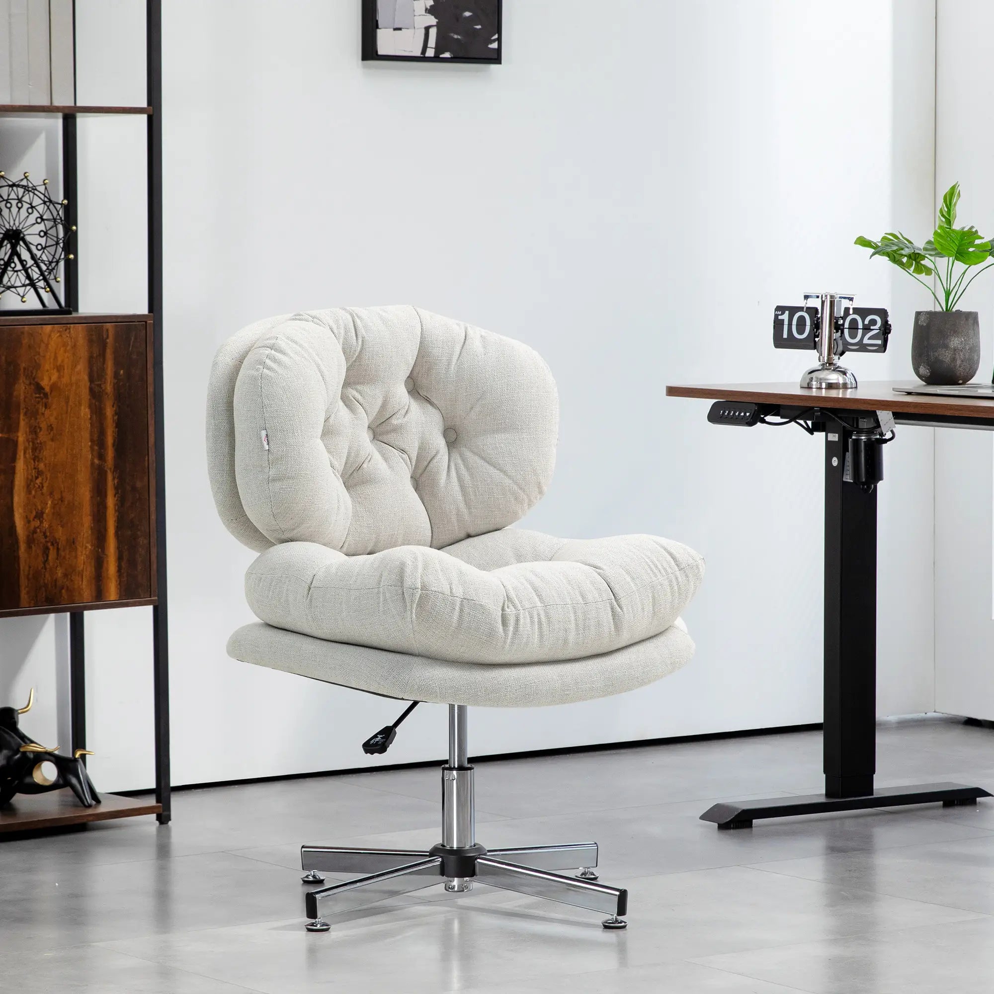 Computer Desk Chair, Armless Office Chair with Wide Padded Seat and Adjustable Height, Cream White Task Chairs at Gallery Canada