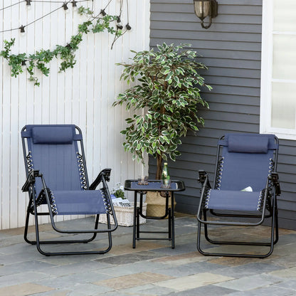 Zero Gravity Chair Set of 2, Patio Chair with Side Table, Blue Lounger Chairs at Gallery Canada