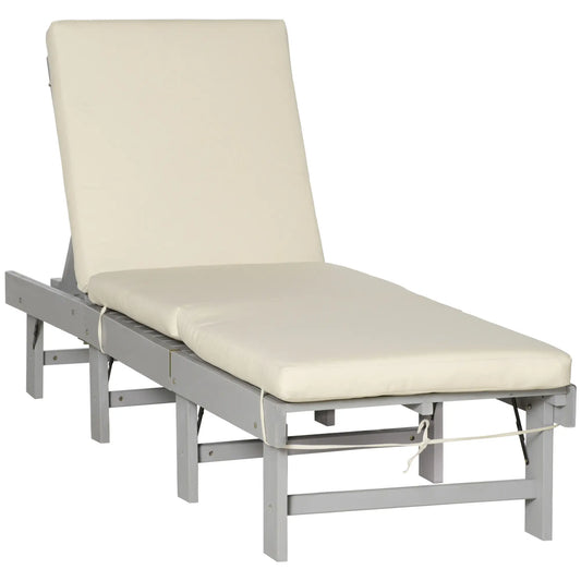 Wooden Folding Chaise Lounge, Outdoor Chair, Adjustable Back, Light Grey Chaise Loungers Light Grey Frame, Cream White Cushion at Gallery Canada