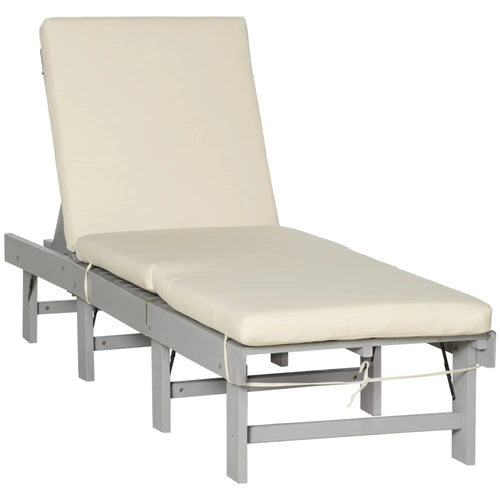 Wooden Folding Chaise Lounge, Outdoor Chair, Adjustable Back, Light Grey