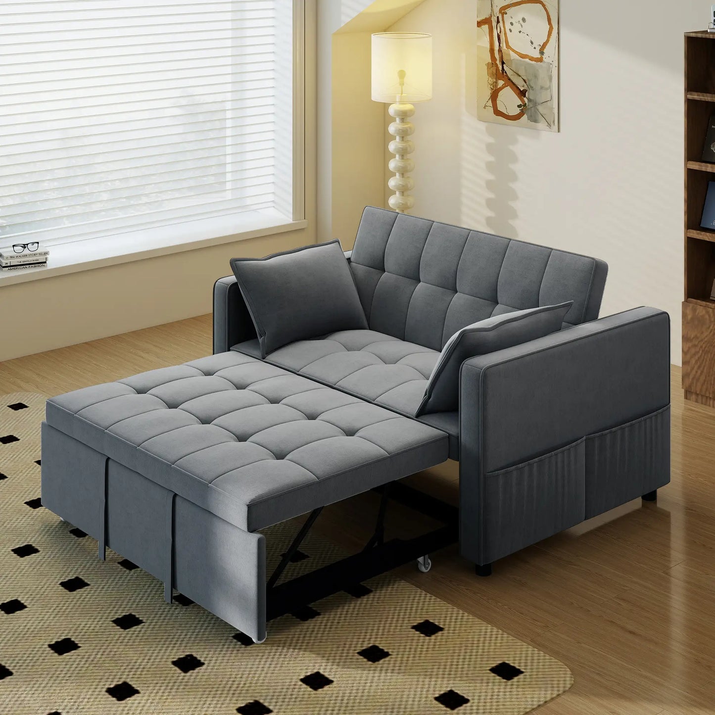 3-In-1 Convertible Sofa Bed, Pull Out Sleeper, Adjustable Backrest, Dark Grey 2-Seater Sofas at Gallery Canada