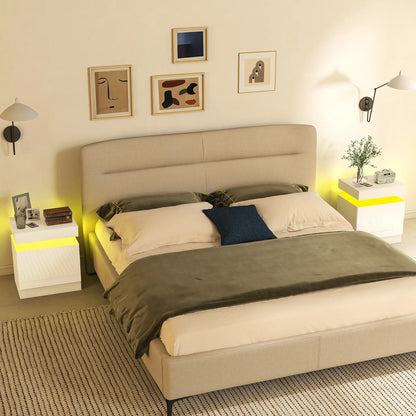 Nightstand Set of 2, LED Lights, 2 Drawers, White Bedside Tables at Gallery Canada