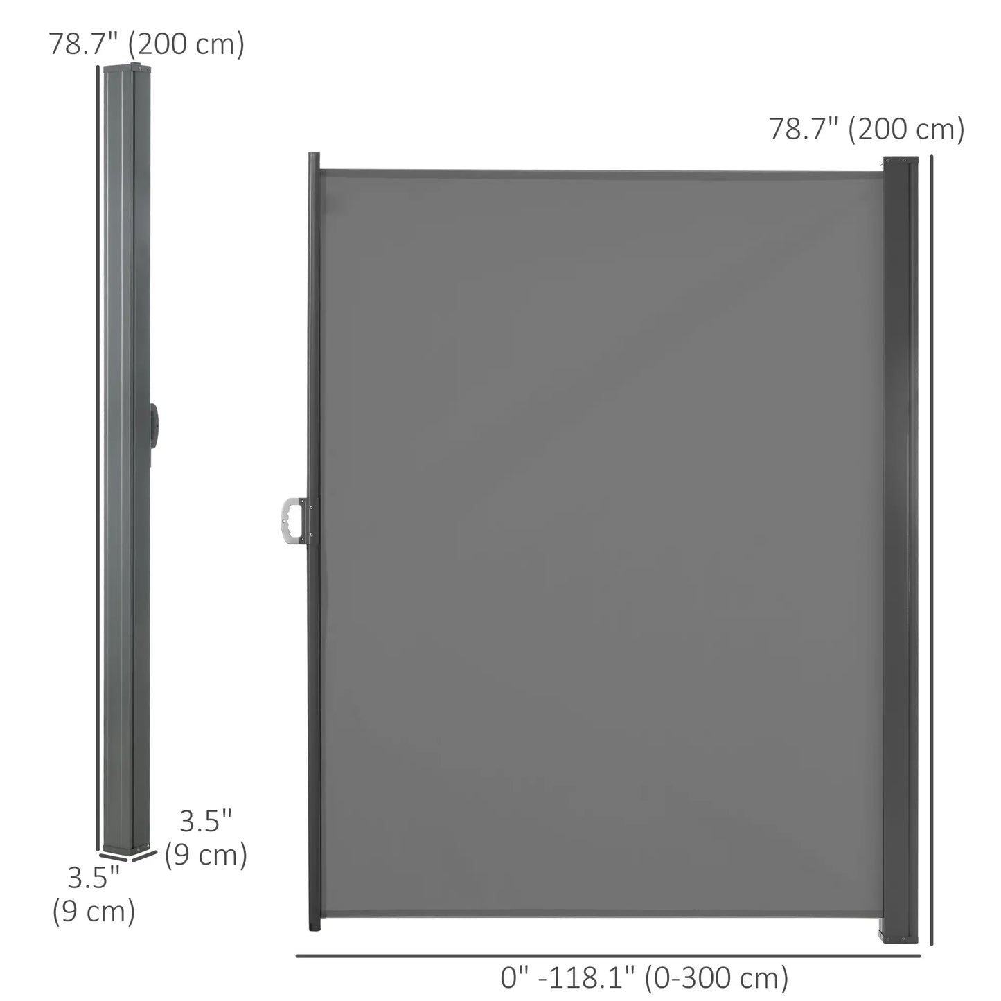 118" x 79" Outdoor Folding Privacy Screen, Retractable Side Awning, UV Wind Resistant, Light Grey Side Awnings at Gallery Canada