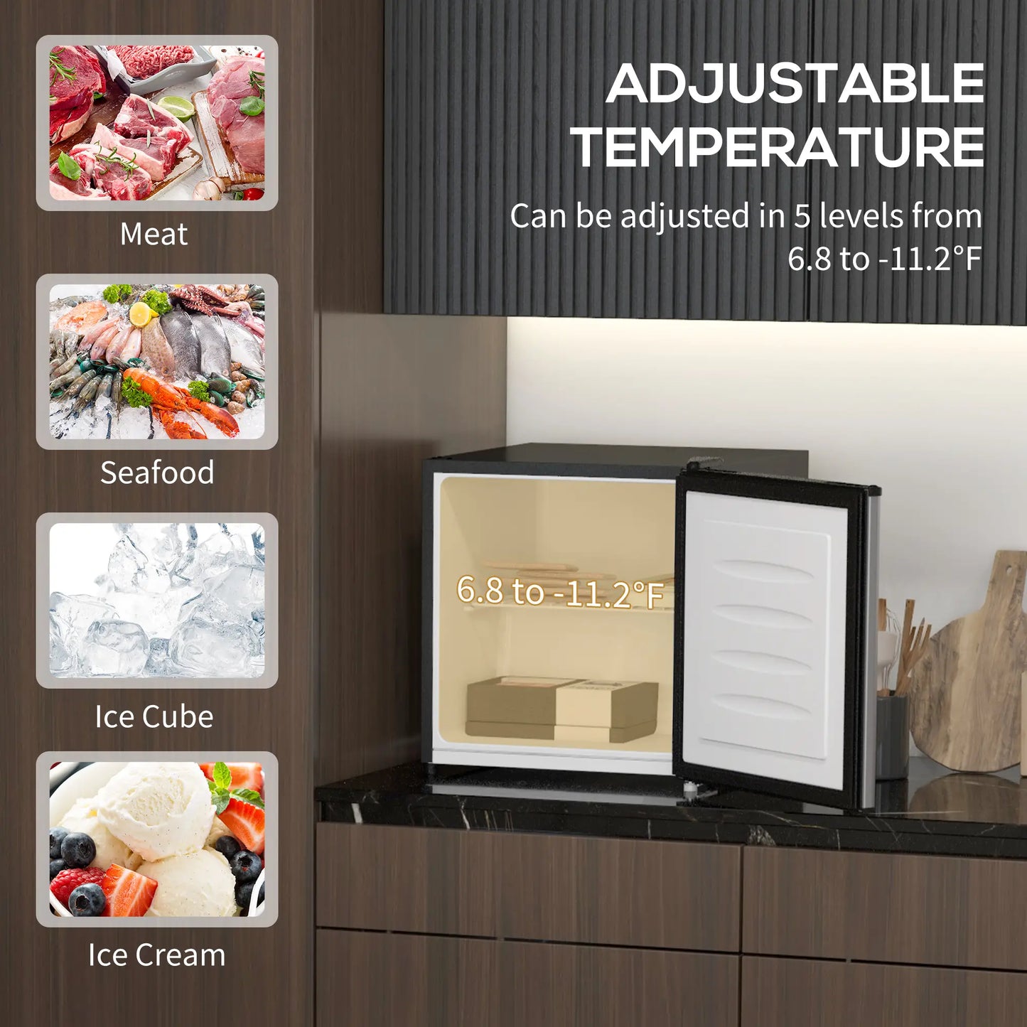 1.1 Cu. Ft. Mini Freezer, Compact Upright, Reversible Door, Removable Shelf, Adjustable Temperature, Silver Small Kitchen Appliances at Gallery Canada
