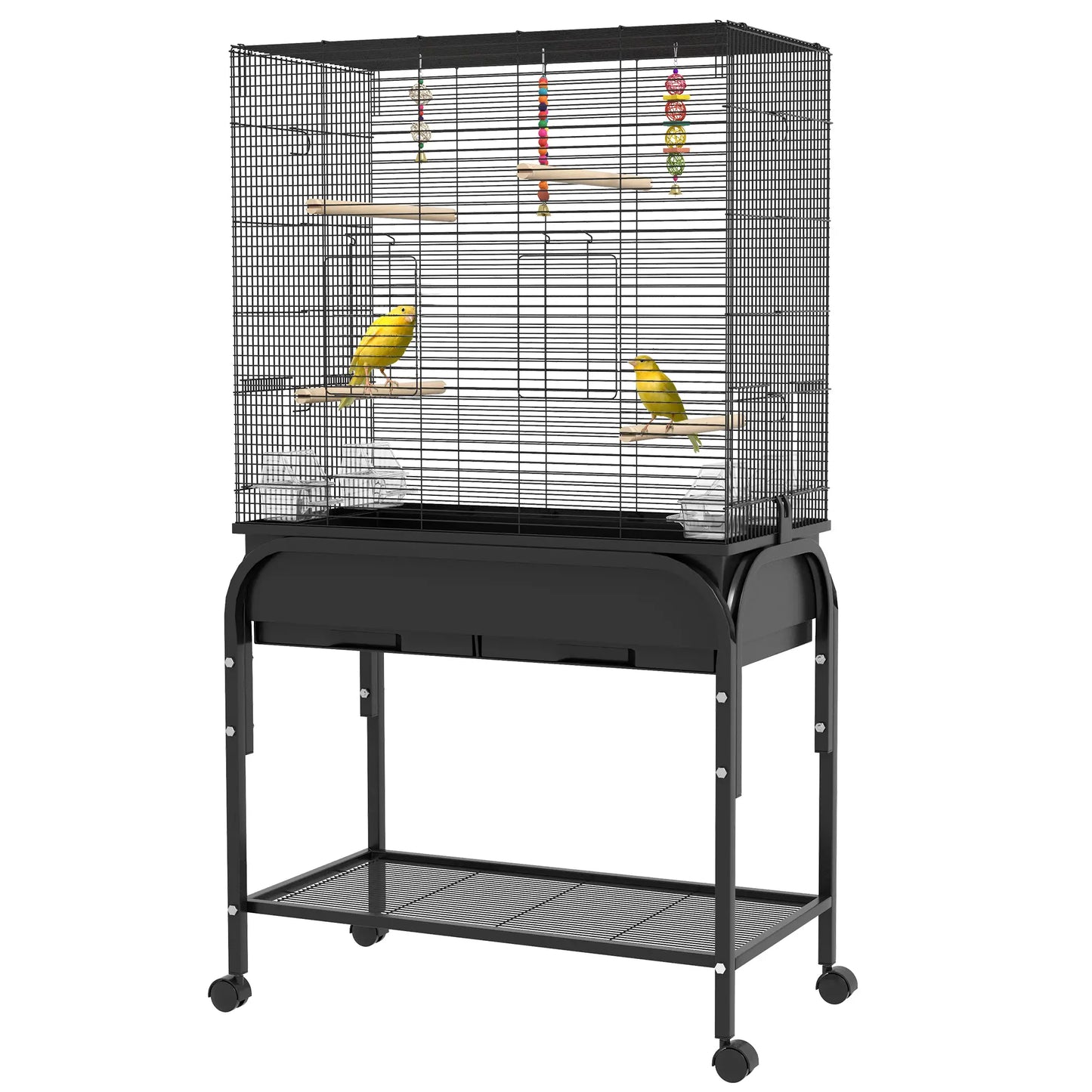 51" Bird Cage with Rolling Stand, Toys, for Budgies Canaries Finches, Black Bird Cages at Gallery Canada