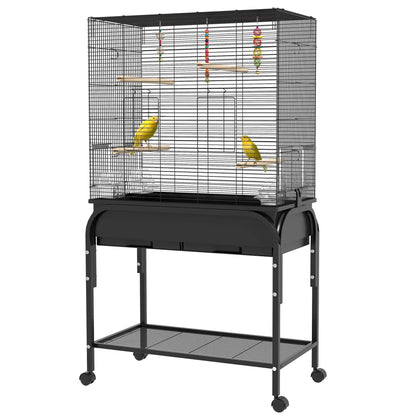51" Bird Cage with Rolling Stand, Toys, for Budgies Canaries Finches, Black Bird Cages at Gallery Canada