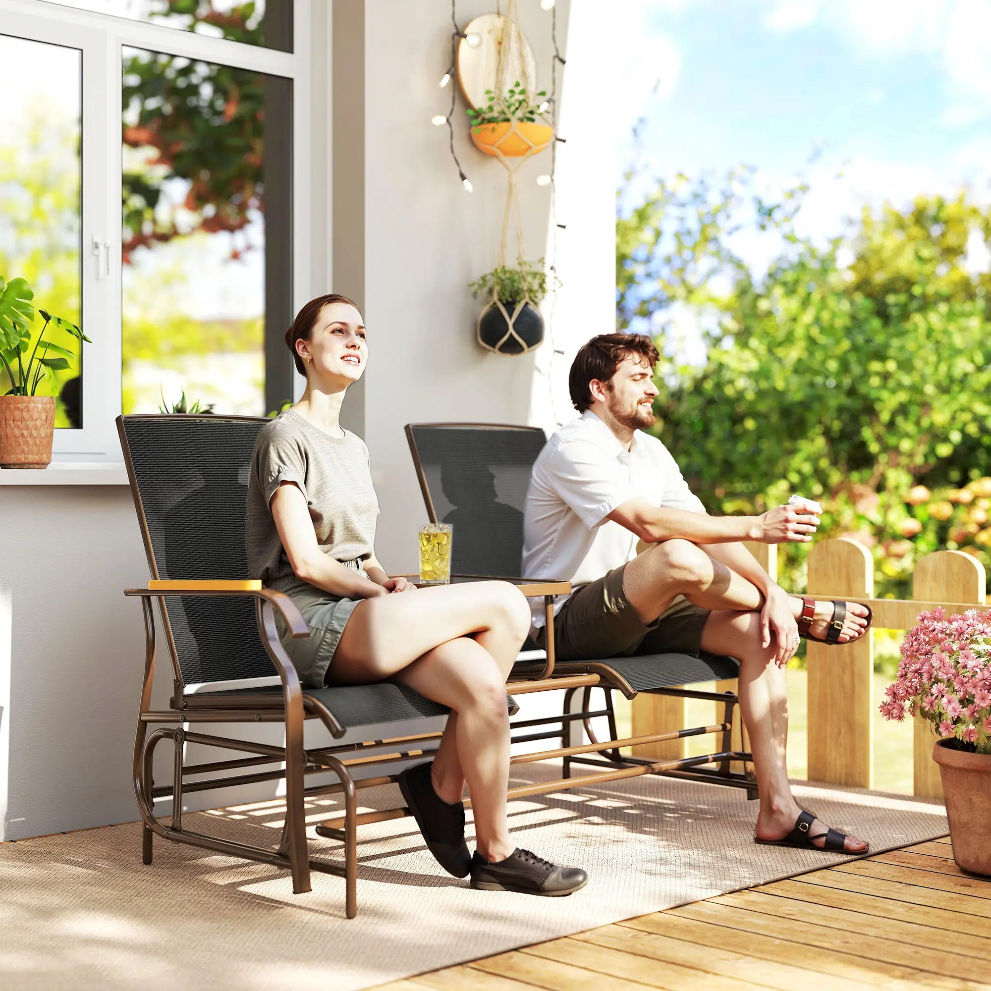 2-Person Outdoor Glider Bench, Steel Frame, Breathable Mesh, Table Outdoor Gliders at Gallery Canada