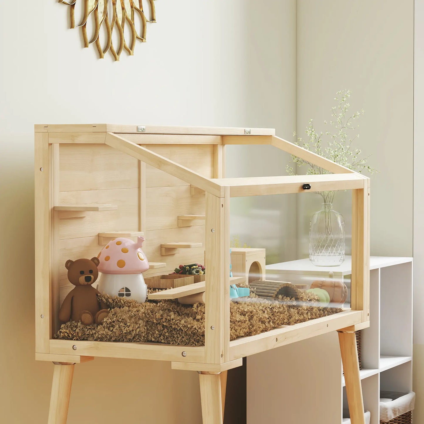 Wooden Hamster Cage With Openable Top, Seesaws, Platforms, 43.3"x20.5"x39.8" Hamster Cages at Gallery Canada