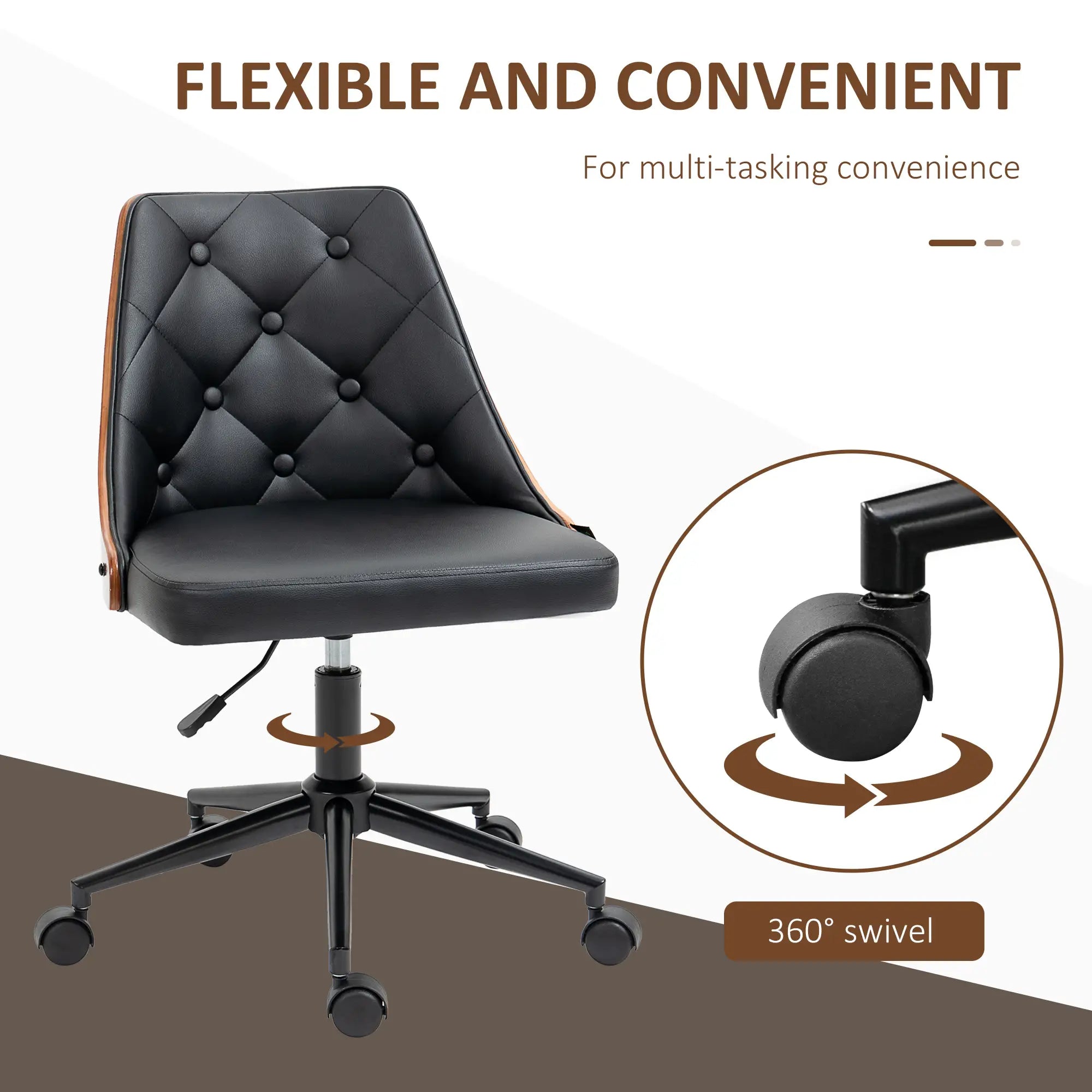 PU Leather Office Chair, 360 Swivel Wheels, Adjustable Height, Black Office Chairs at Gallery Canada