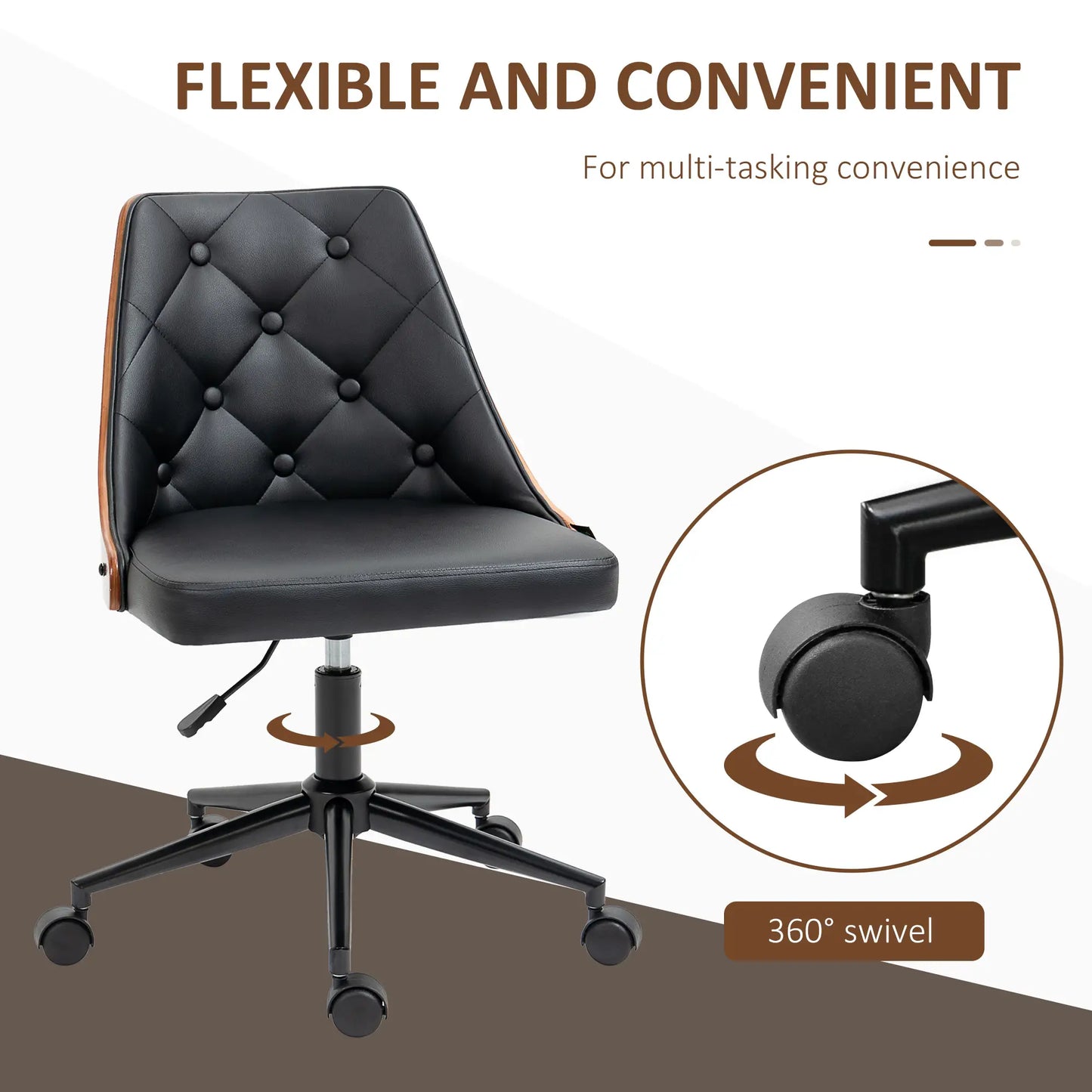 PU Leather Office Chair, 360 Swivel Wheels, Adjustable Height, Black Office Chairs at Gallery Canada