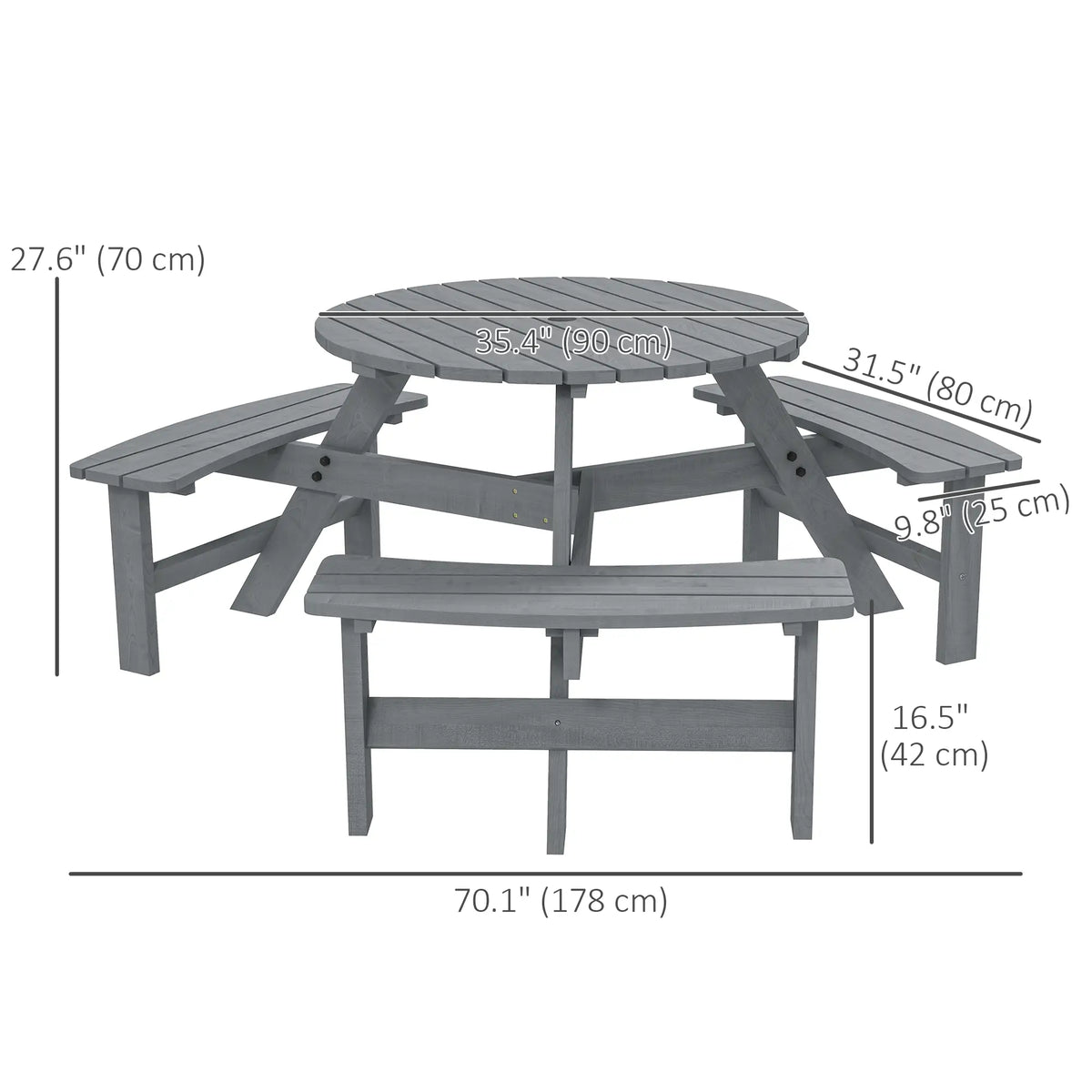 6 Person Round Picnic Table, With Umbrella Hole, 3 Built-in Benches, Grey Outdoor Dining Sets at Gallery Canada