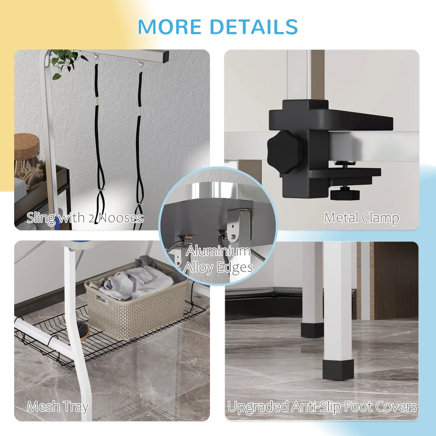 Dog Grooming Table, Adjustable Arm, Mesh Tray, 35" x 24" x 61", Blue Dog Grooming Tables at Gallery Canada