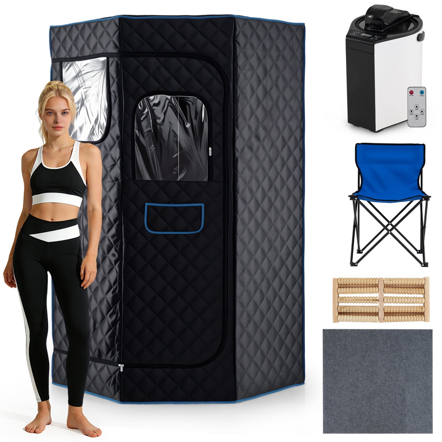 3L Portable Steam Sauna, Fast Heat, 9-Level Remote, Folding Chair, Black Sauna at Gallery Canada