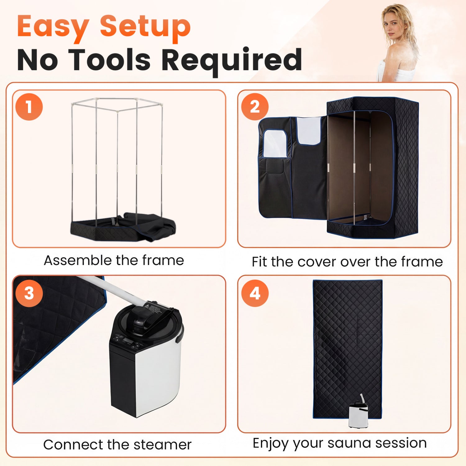 3L Portable Steam Sauna, Fast Heat, 9-Level Remote, Folding Chair, Black Sauna at Gallery Canada