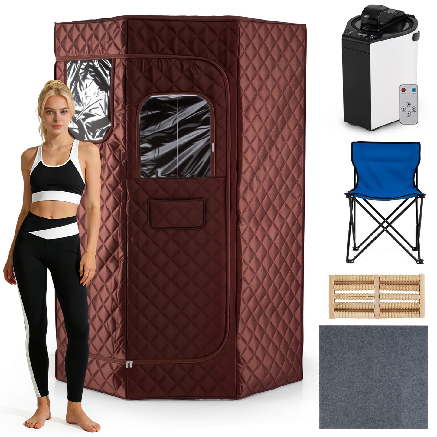 3L Portable Steam Sauna, Fast Heat, 9-Level Remote, Folding Chair, Brown Sauna at Gallery Canada