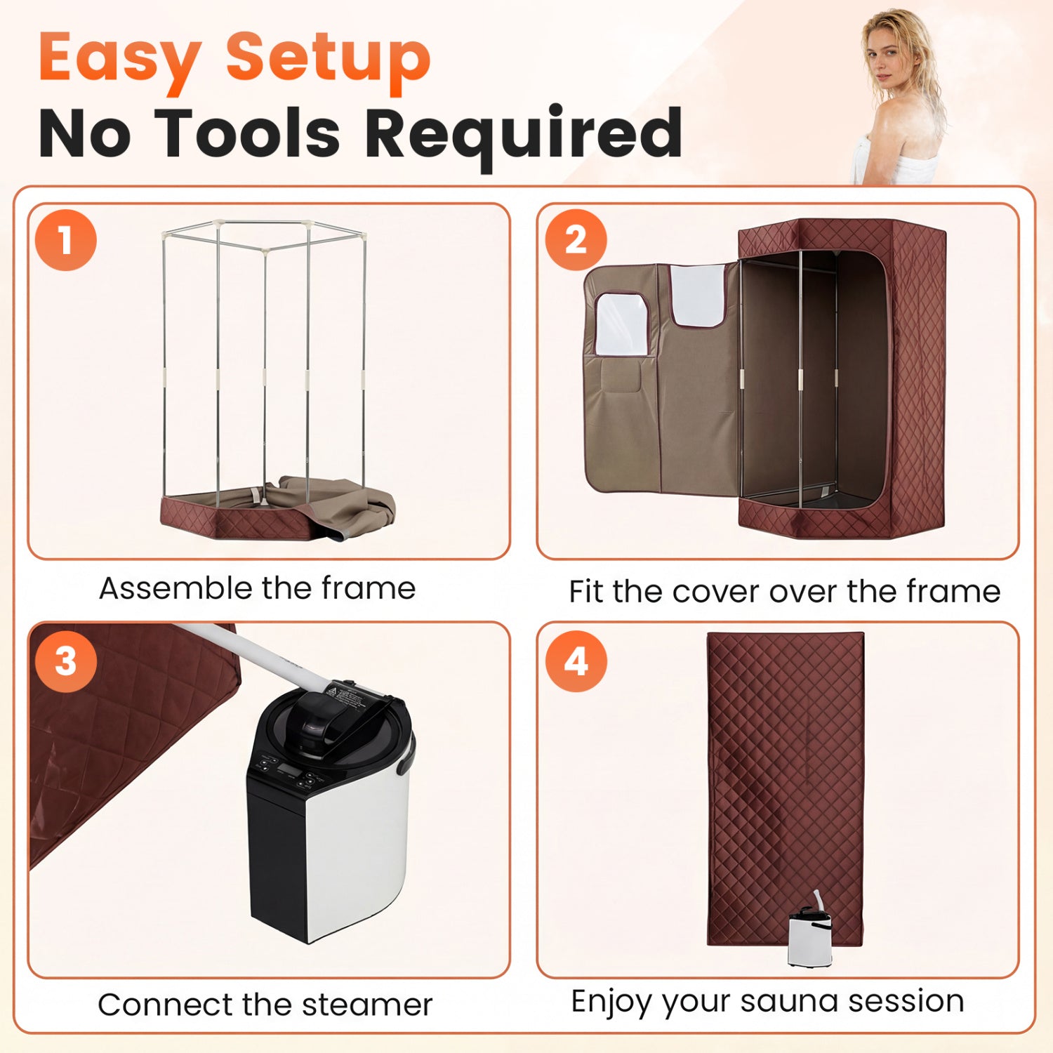 3L Portable Steam Sauna, Fast Heat, 9-Level Remote, Folding Chair, Brown Sauna at Gallery Canada