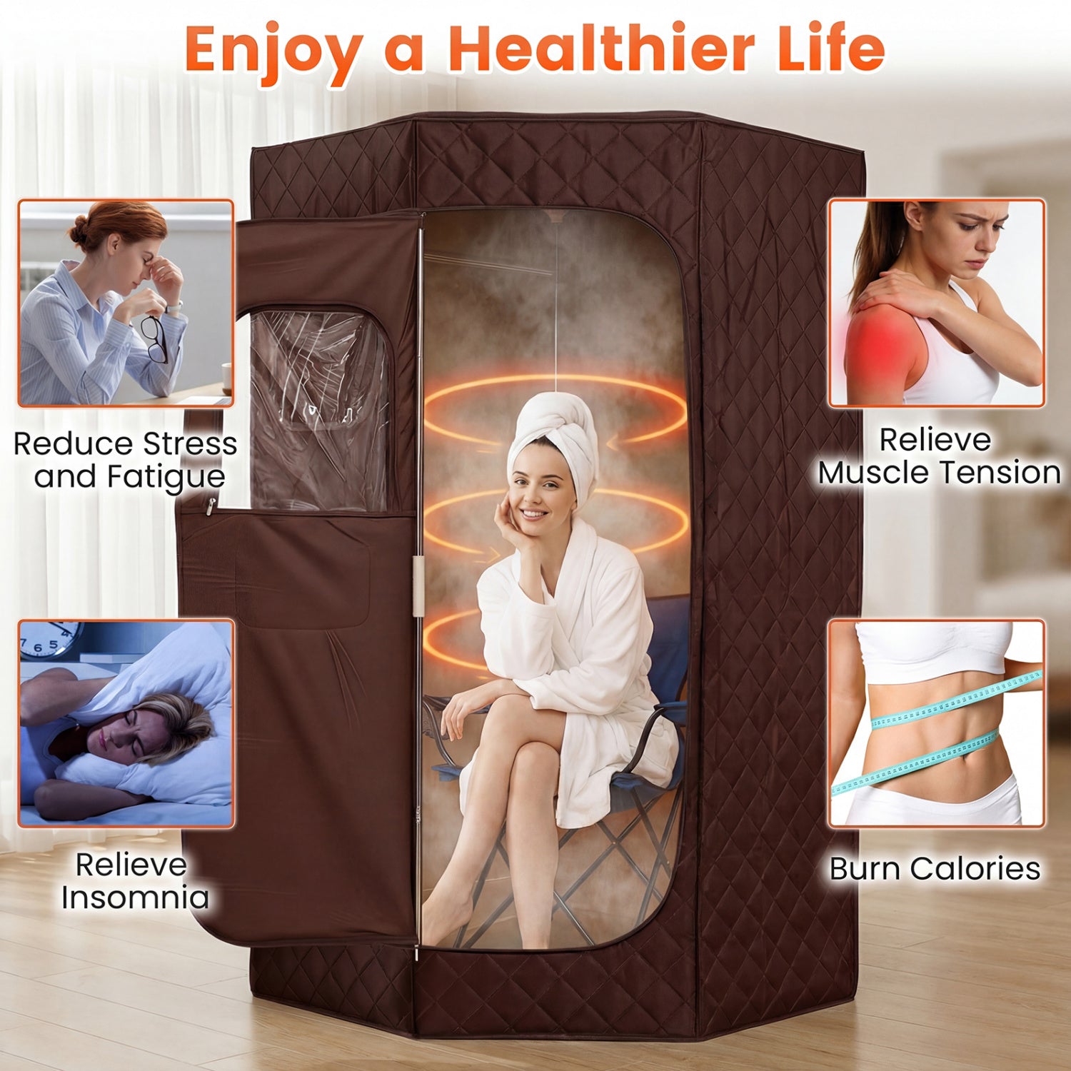 3L Portable Steam Sauna, Fast Heat, 9-Level Remote, Folding Chair, Brown Sauna at Gallery Canada