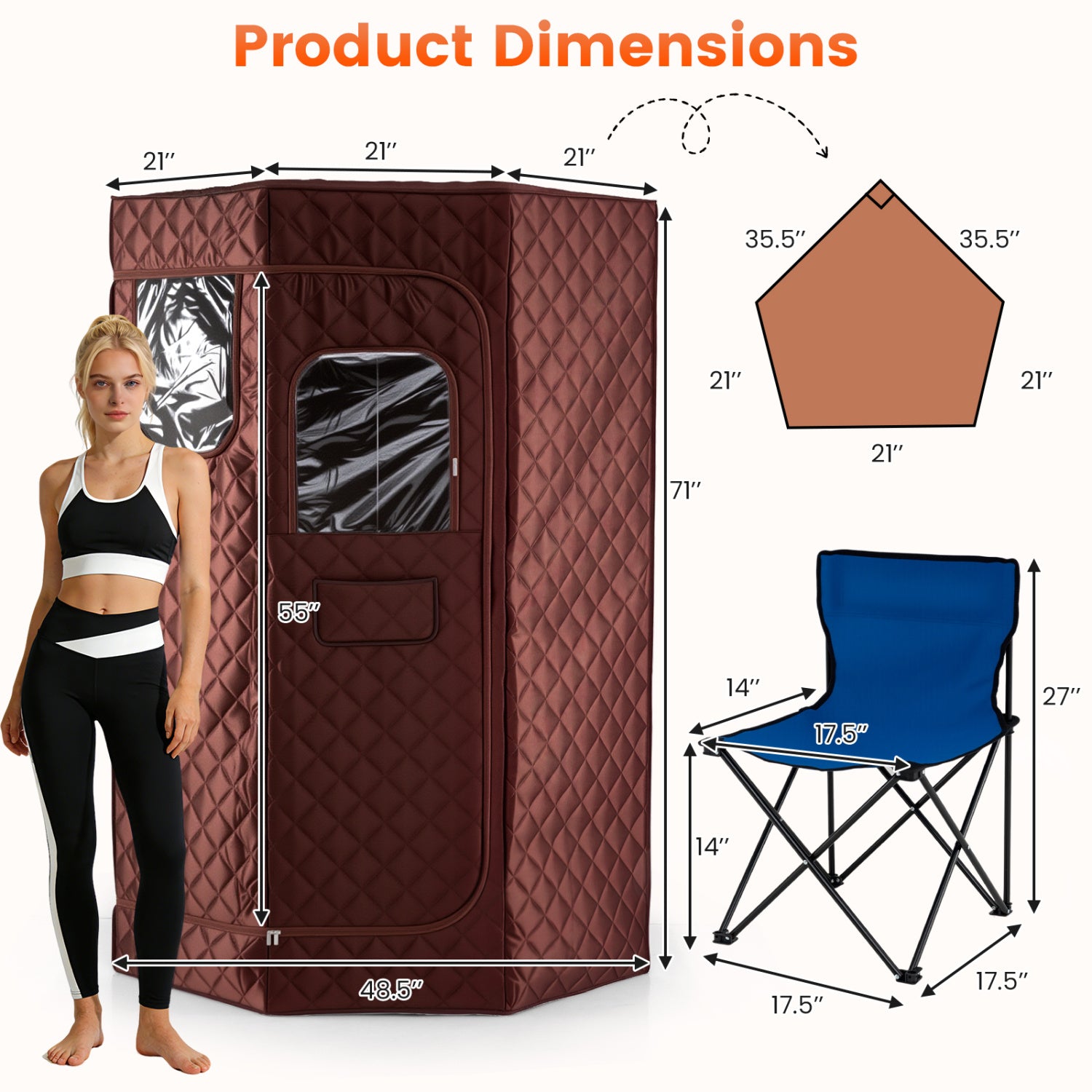 3L Portable Steam Sauna, Fast Heat, 9-Level Remote, Folding Chair, Brown Sauna at Gallery Canada