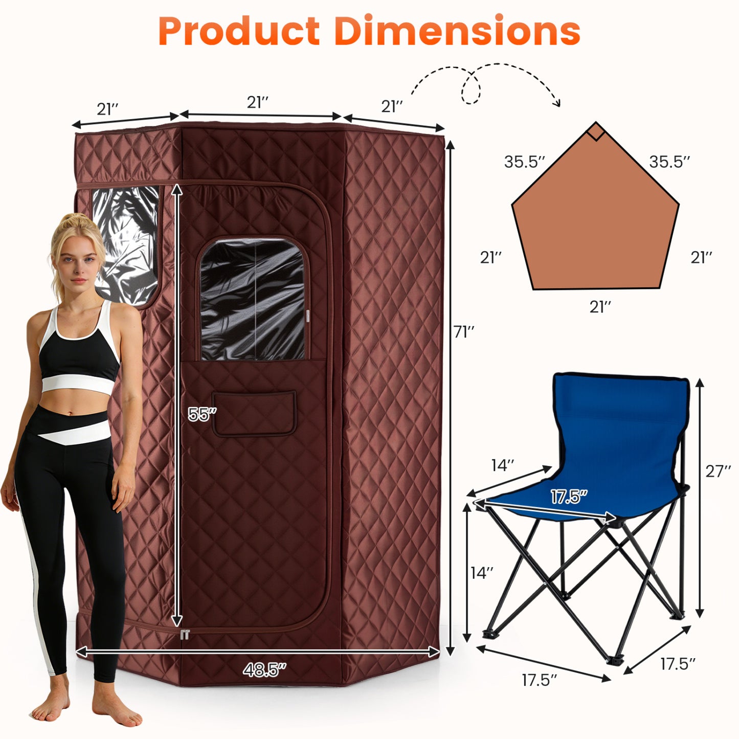 3L Portable Steam Sauna, Fast Heat, 9-Level Remote, Folding Chair, Brown Sauna at Gallery Canada