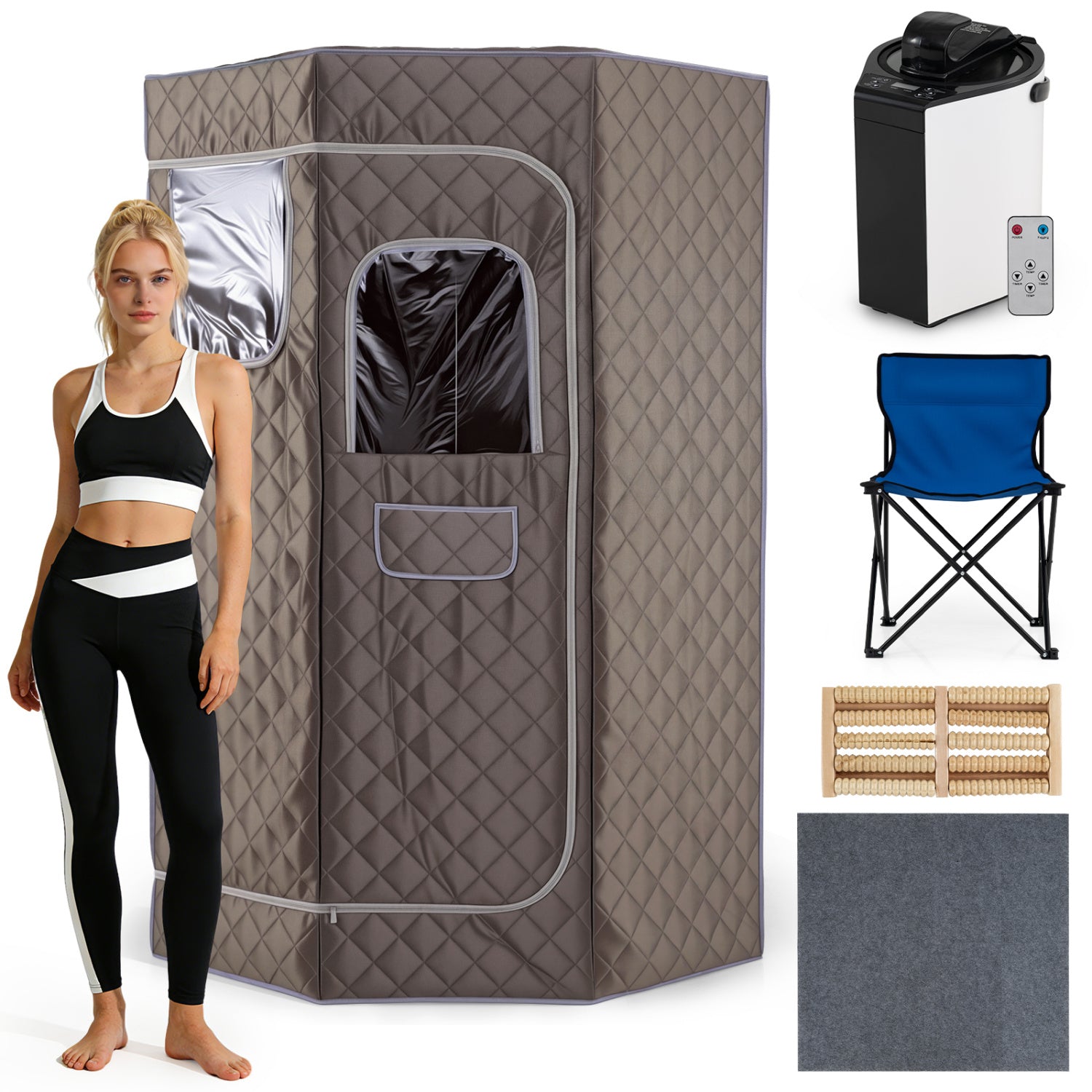 Portable Steam Sauna, 3L, Fast-Heat, 9-Level Remote, Folding Chair, Gray Sauna at Gallery Canada