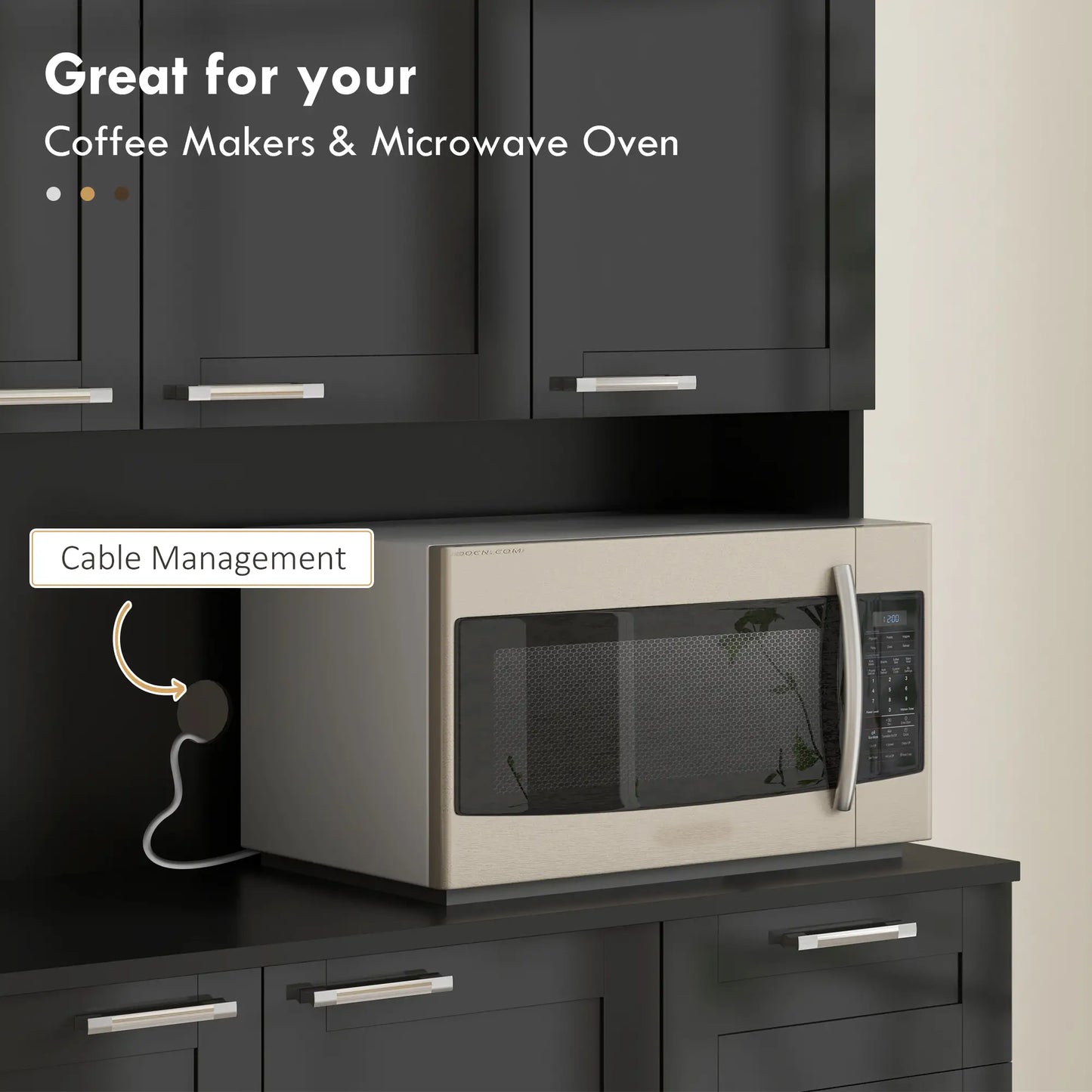 71" Kitchen Pantry Cabinet, Storage Buffet with Hutch, Adjustable Shelves, High Gloss Black, Black Kitchen Pantry Cabinets at Gallery Canada