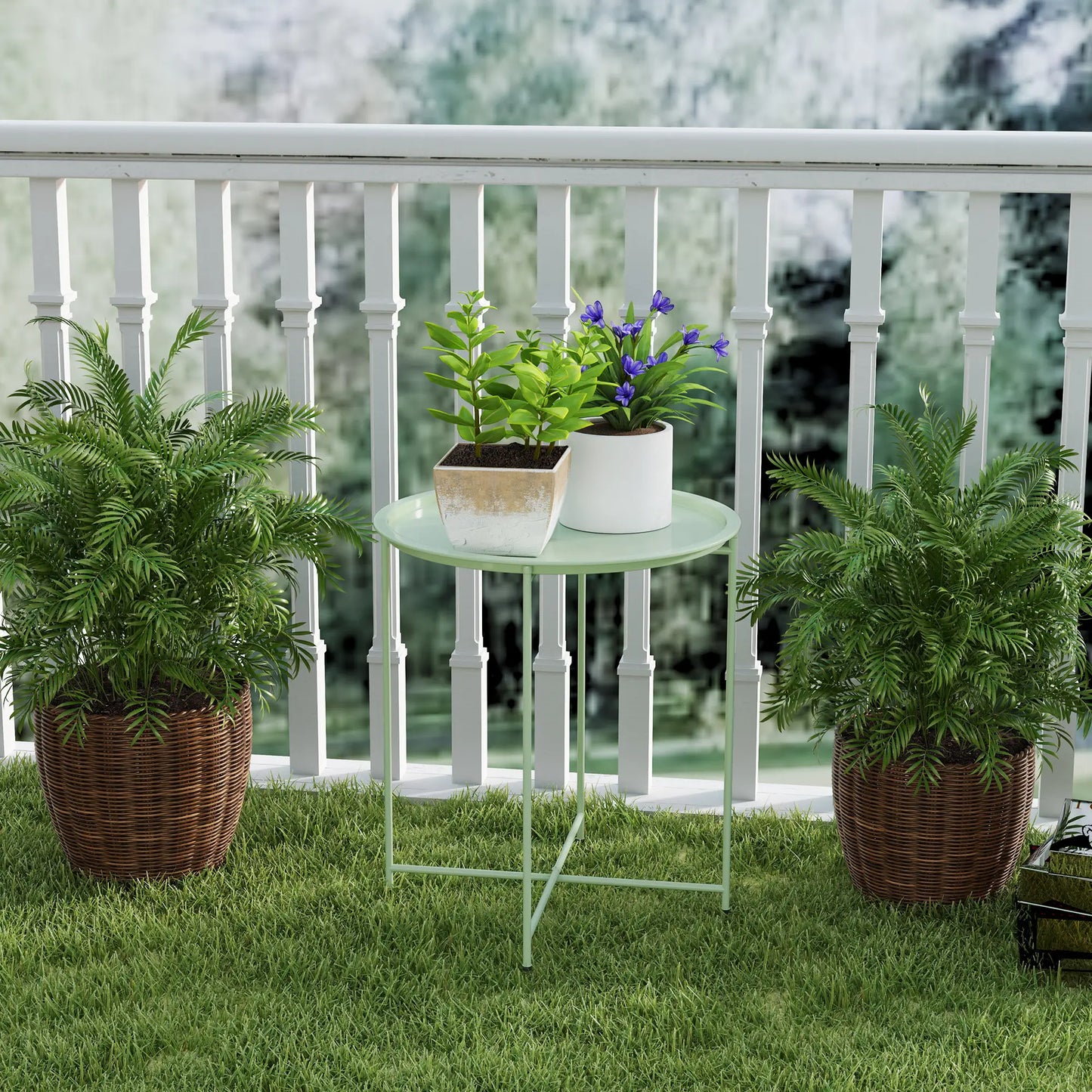 18" Outdoor Side Table, Removable Tray, Folding Legs, Green Patio Side Tables at Gallery Canada