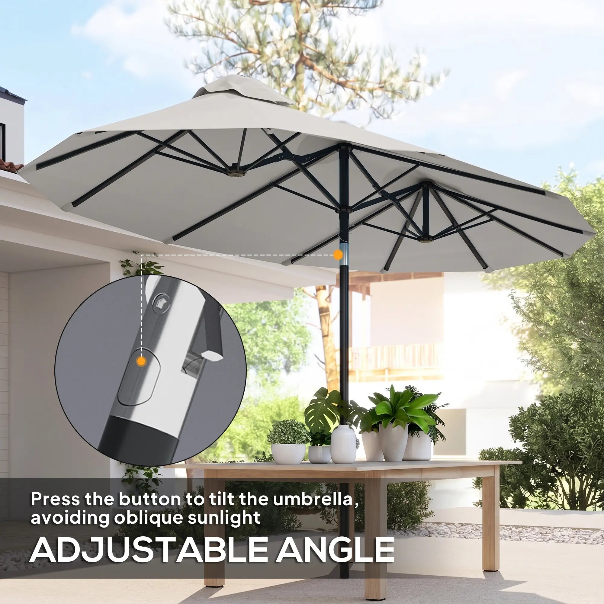 9.7' Double-Sided Patio Umbrella, Tilt Crank Vents, Cream White Sun Umbrellas at Gallery Canada