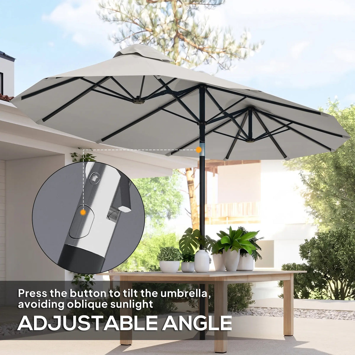 9.7' Double-Sided Patio Umbrella, Tilt Crank Vents, Cream White Sun Umbrellas at Gallery Canada