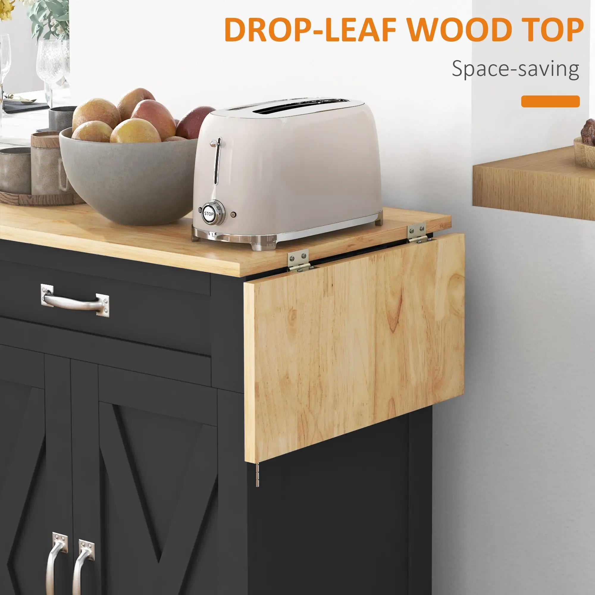 Foldable Kitchen Island with Storage Drawer, Farmhouse Rolling Utility Cart on Wheels with Drop-Leaf Wood Top, Black Kitchen Islands & Kitchen Carts at Gallery Canada
