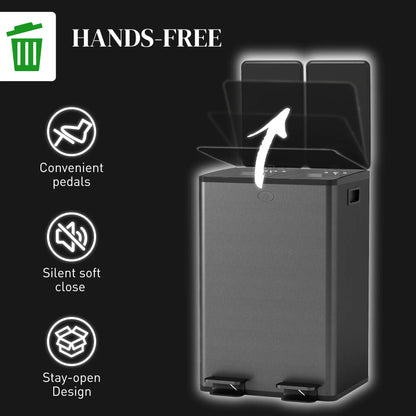 Dual Garbage Bin, Soft Close Trash Can, 2 x 28 Liter, Black Household Supplies at Gallery Canada