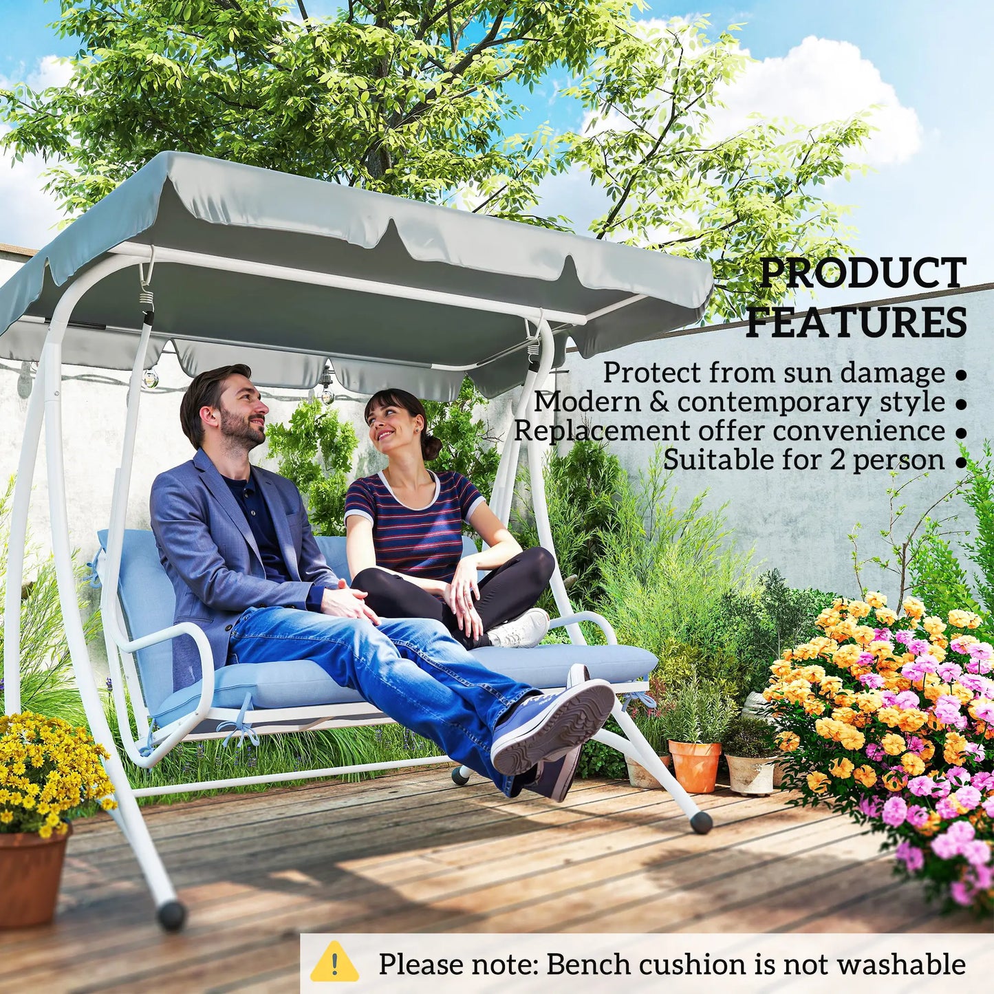 2 Seater Garden Bench Cushion, Thick Outdoor Non-Slip, 47" x 43" x 5", Light Blue Patio Chair Cushions at Gallery Canada