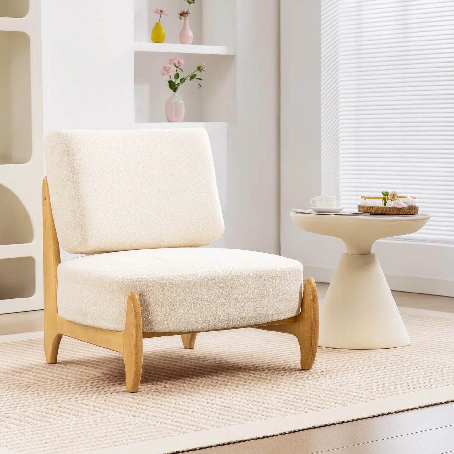 Accent Chair, Rubber Wood Frame, Wide Seat, Modern Chenille, Thick Cushion, Cream White Accent Chairs at Gallery Canada