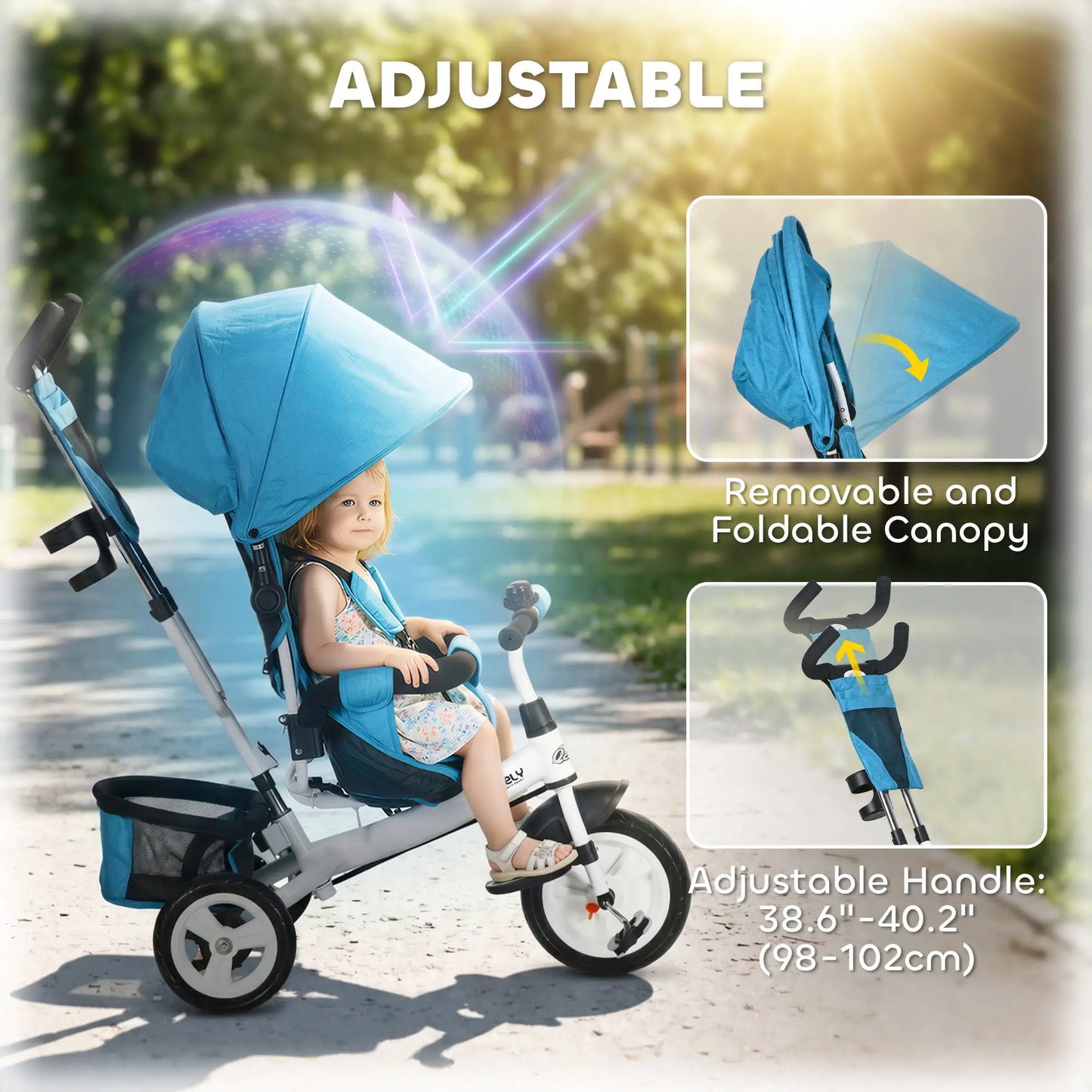6 in 1 Tricycle for Toddlers, Parent-Push Handle, Blue Tricycles for Kids at Gallery Canada