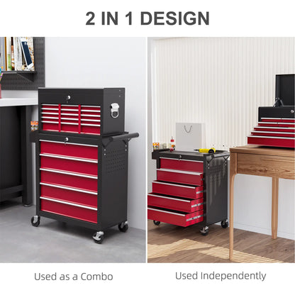 14 Drawer Rolling Tool Chest, Lockable Storage Cabinet, Detachable Top Toolbox, Red Tool Organizers at Gallery Canada