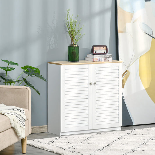 Storage Cabinet Kitchen Sideboard with Louvered Doors, Freestanding Bathroom Cabinet for Living Room, Hallway, White - Gallery Canada